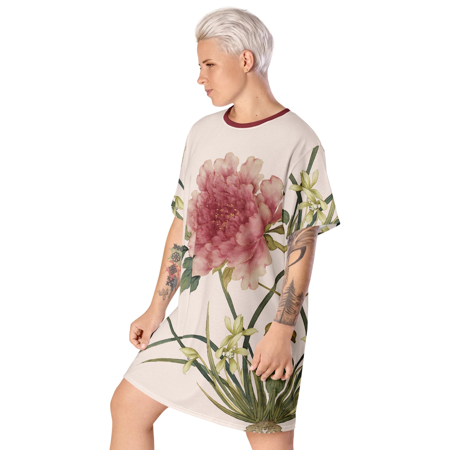 The Spirit of Flowers in Twelve Months｜Orchid and Tree Peony in Bloom｜T-shirt dress｜Fish belly white