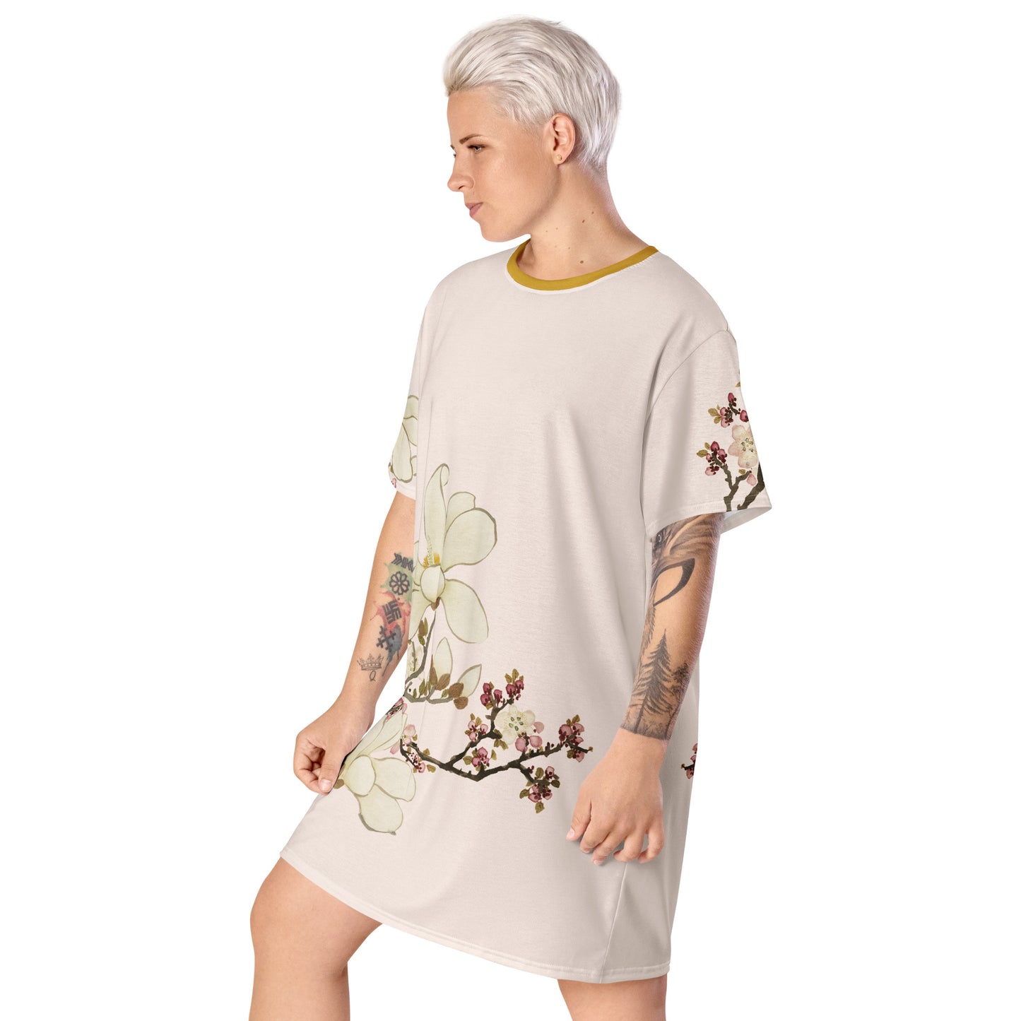 The Spirit of Flowers in Twelve Months｜Apricot and Lily Magnolia in Blossom｜T-shirt dress｜Fish belly white