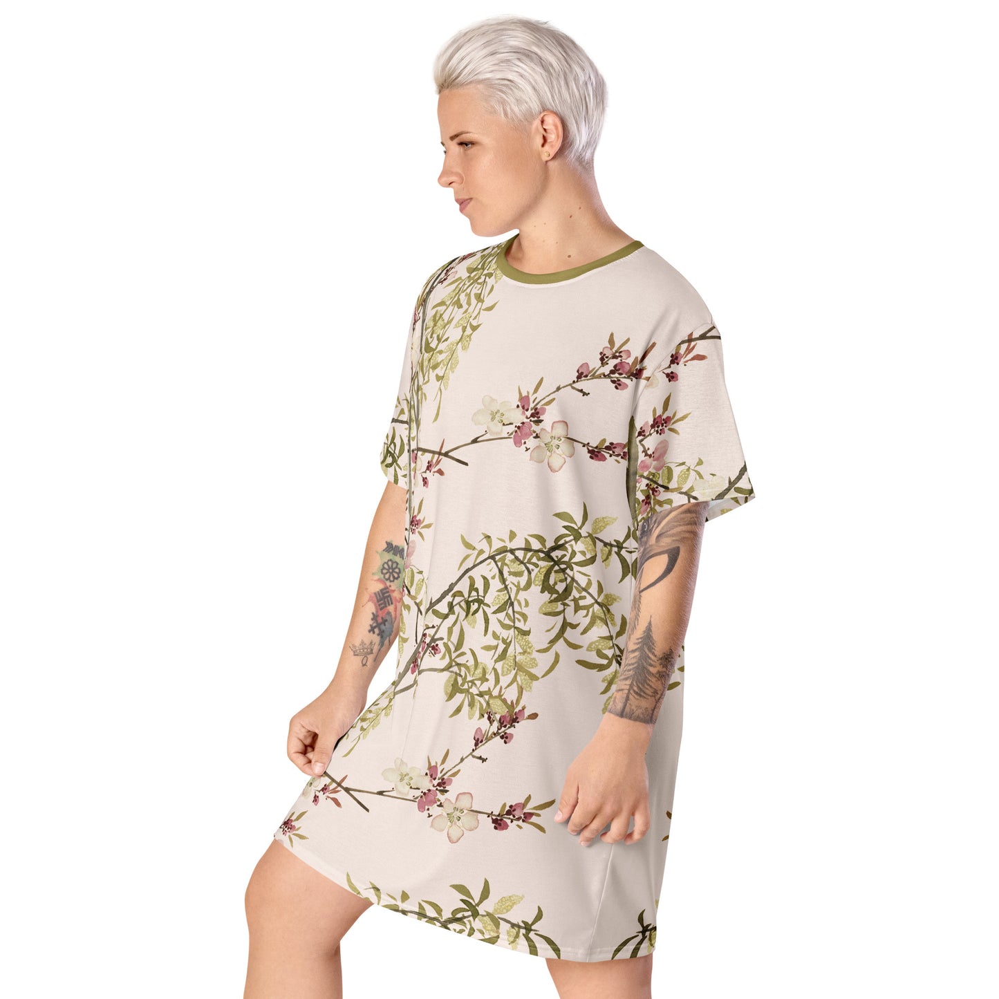 The Spirit of Flowers in Twelve Months｜Willow and Peach Blossom｜T-shirt dress｜Fish belly white