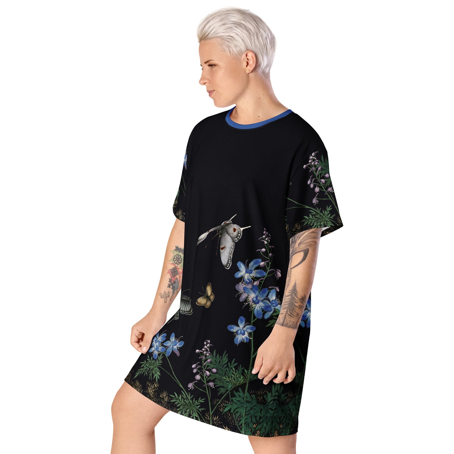 Cats And Butterflies Of Longevity｜Flowers and Butterflies｜T-shirt dress