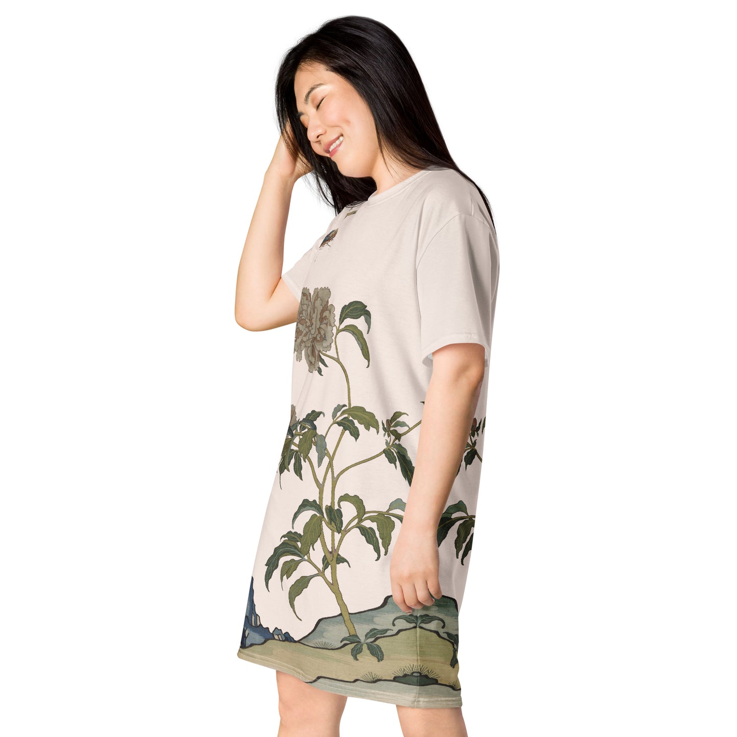 Kesi Flower Album｜Peonies and Butterfly｜T-shirt dress｜Fish belly white