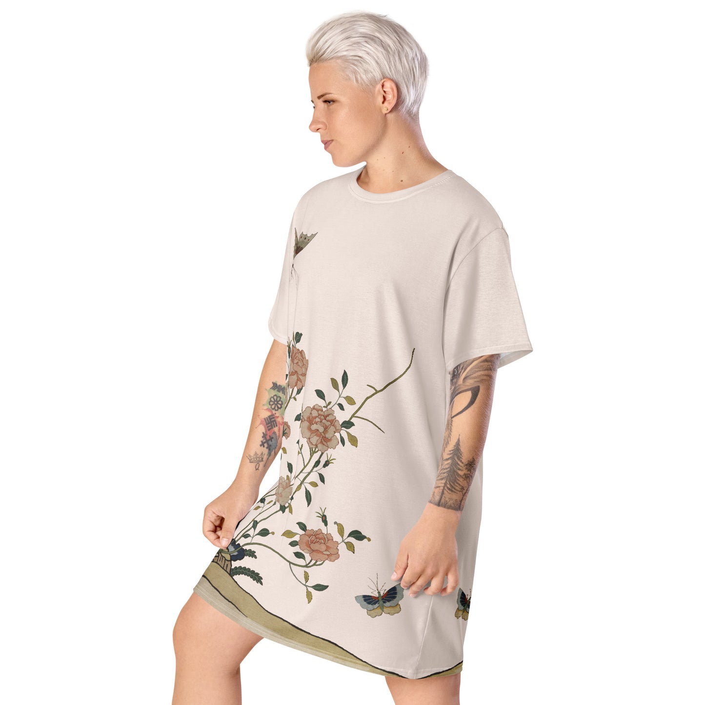 Kesi Flower Album｜Red Roses｜T-shirt dress｜Fish belly white