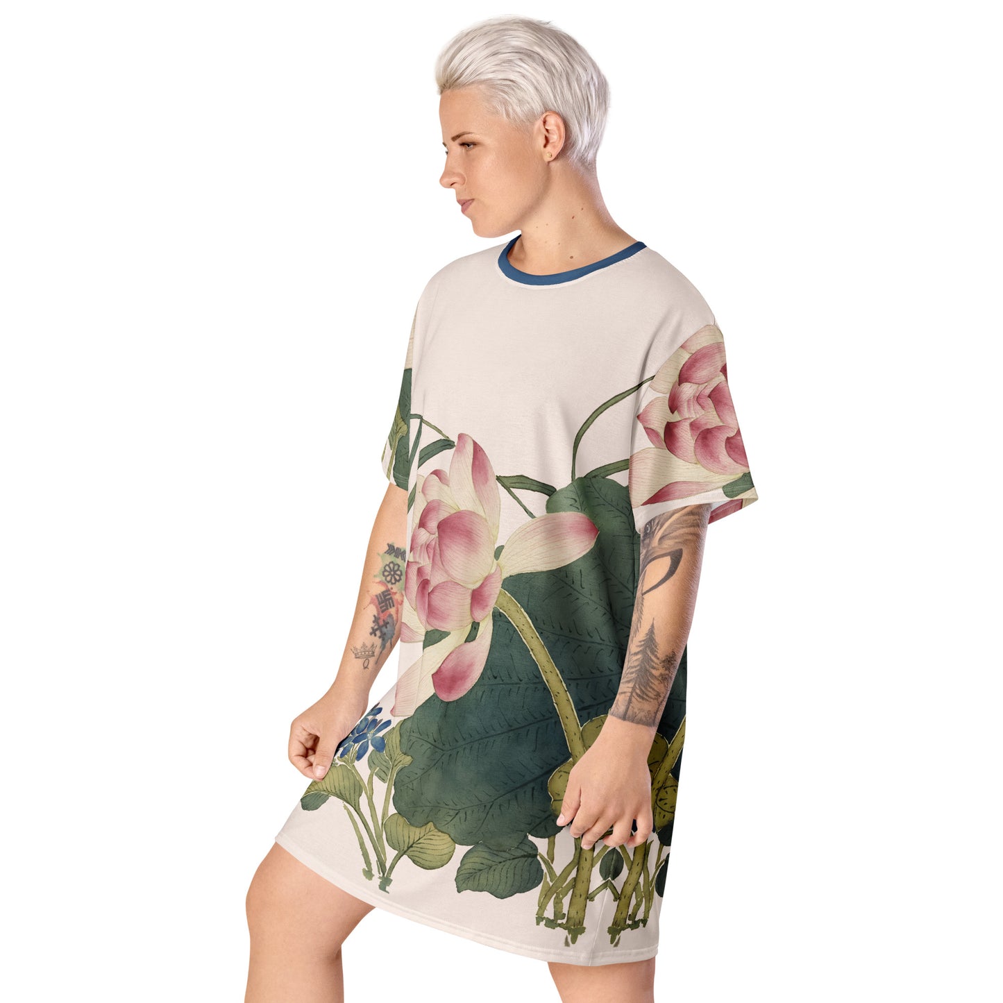 The Spirit of Flowers in Twelve Months｜Lotus in Bloom｜T-shirt dress｜Fish belly white