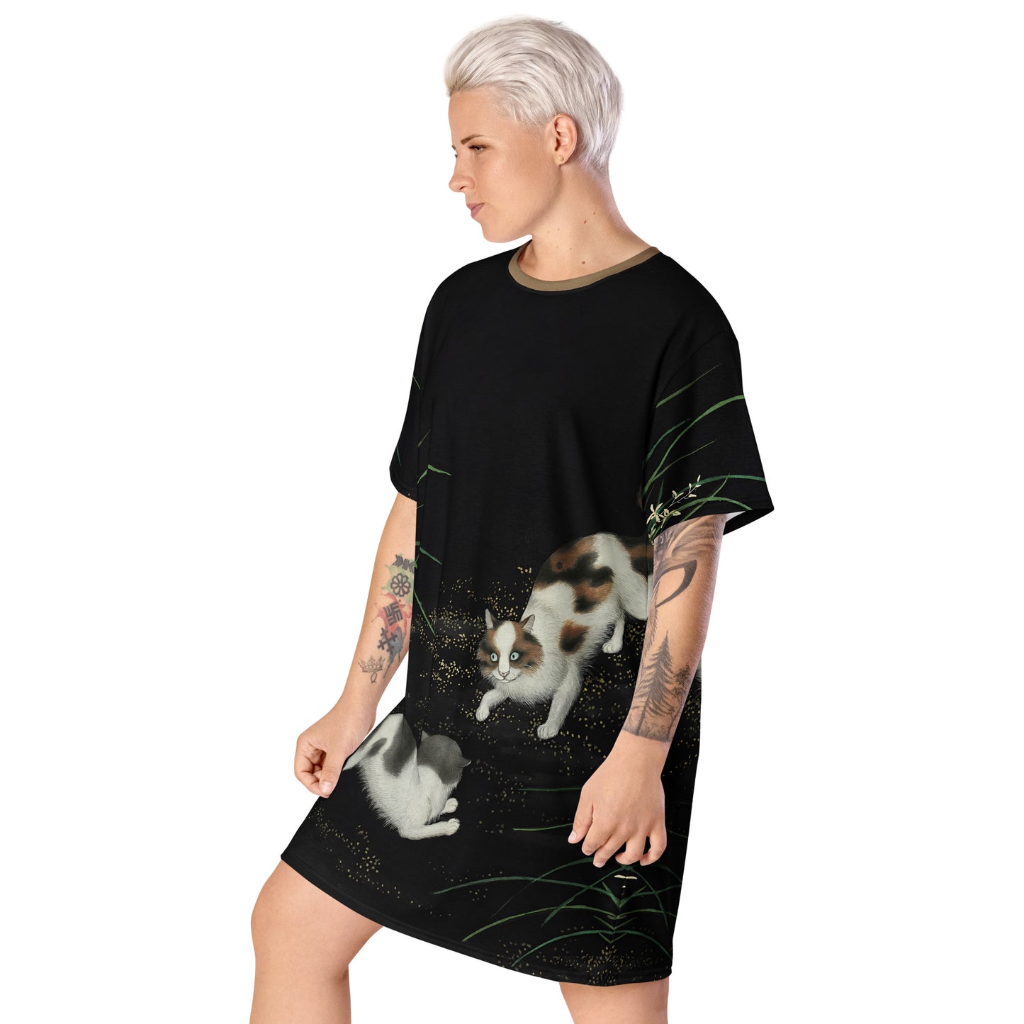 Cats And Butterflies Of Longevity｜Two Cats amidst the Orchids in Bloom｜T-shirt dress