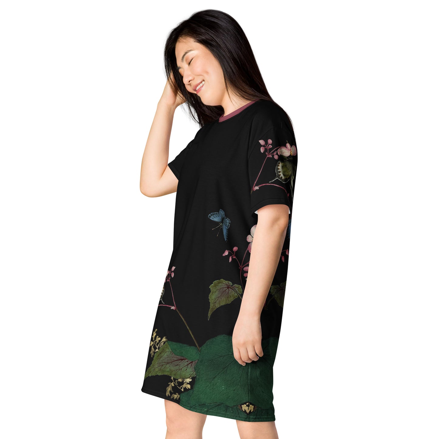 Cats And Butterflies Of Longevity｜Butterflies amidst the Begonia in Bloom｜T-shirt dress