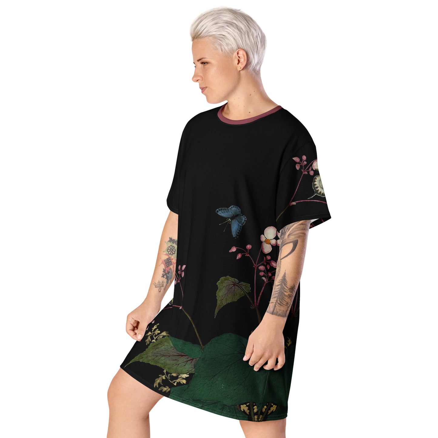 Cats And Butterflies Of Longevity｜Butterflies amidst the Begonia in Bloom｜T-shirt dress