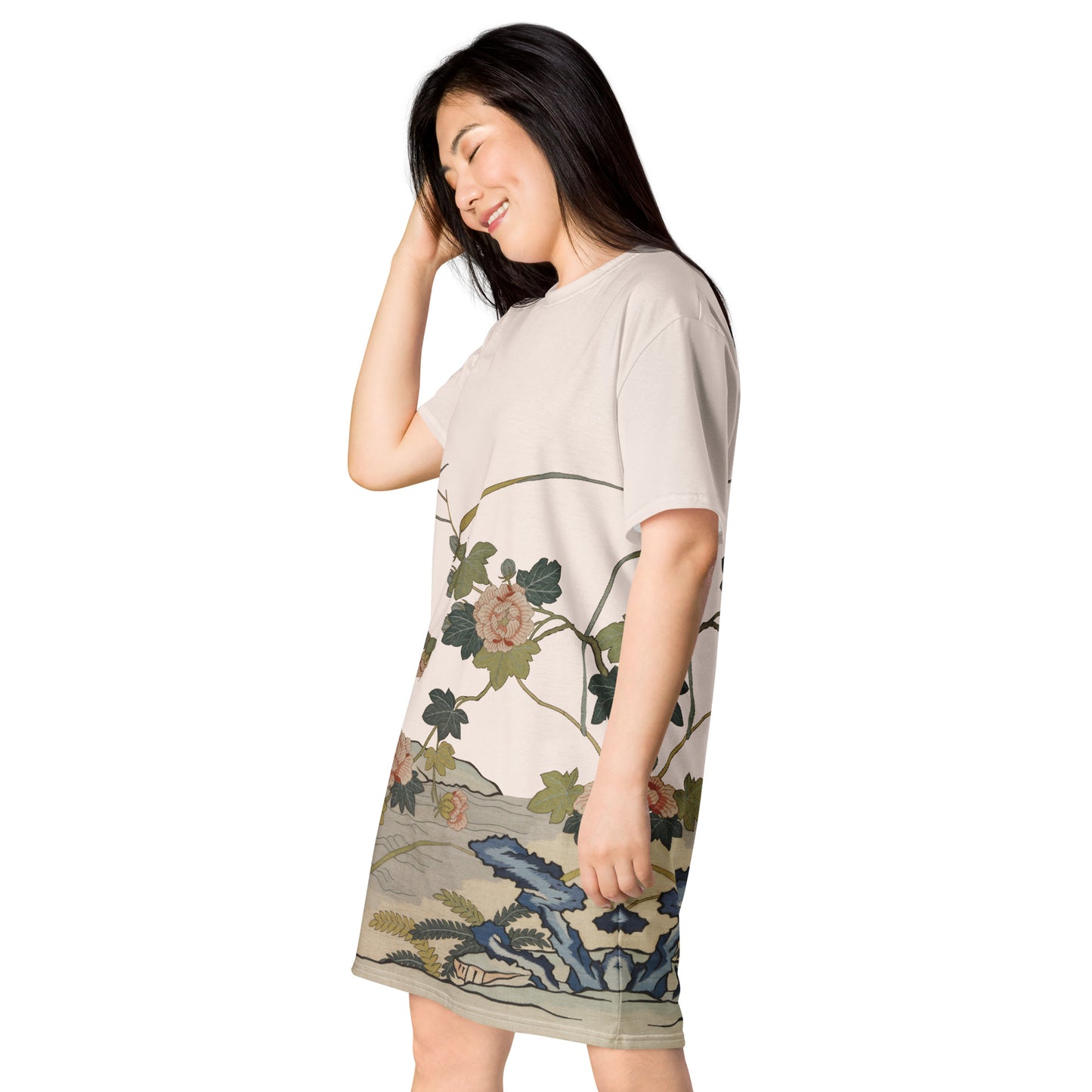 Kesi Flower Album｜Hibiscus by the Water｜T-shirt dress｜Fish belly white