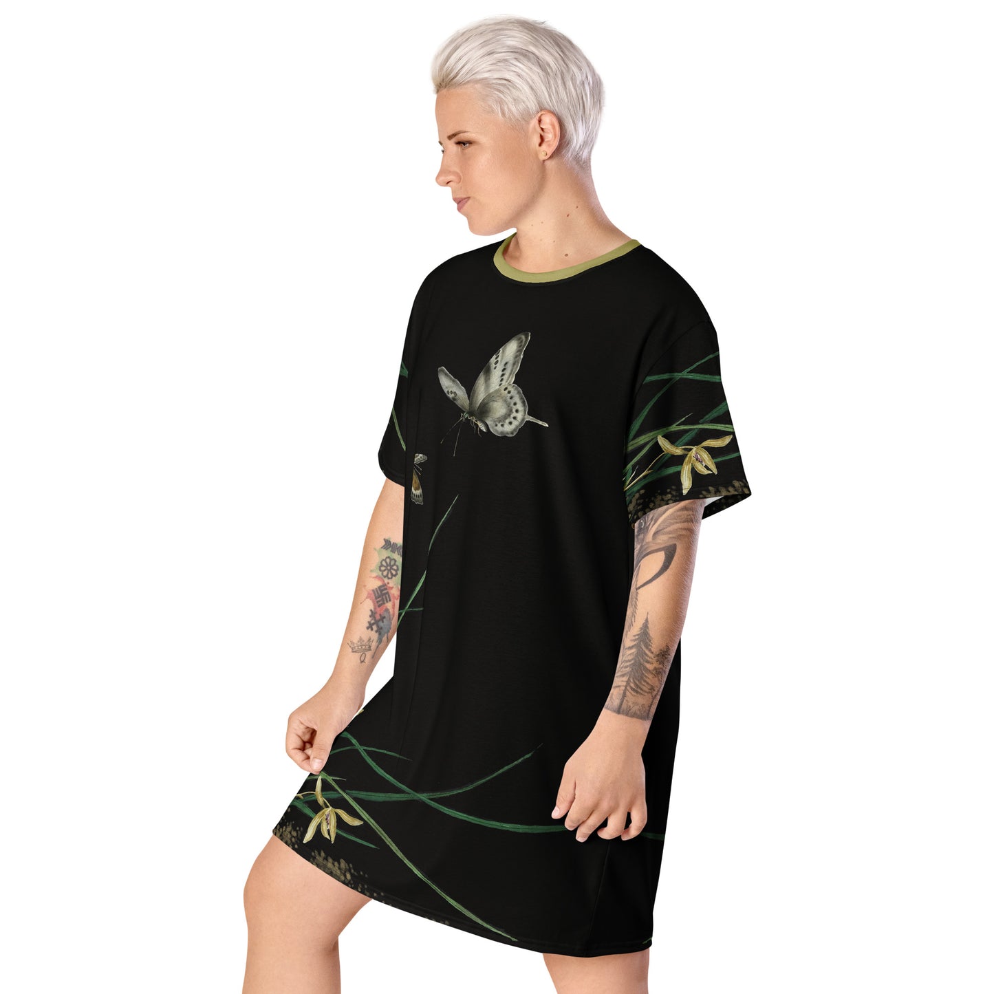 Cats And Butterflies Of Longevity｜Butterflies by the Orchid in Bloom｜T-shirt dress