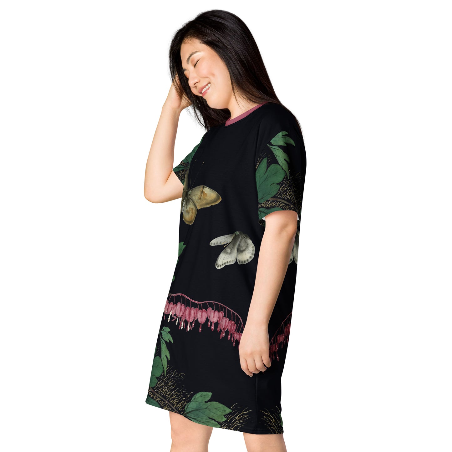 Cats And Butterflies Of Longevity｜Butterflies and Bleeding Hearts in Bloom｜T-shirt dress