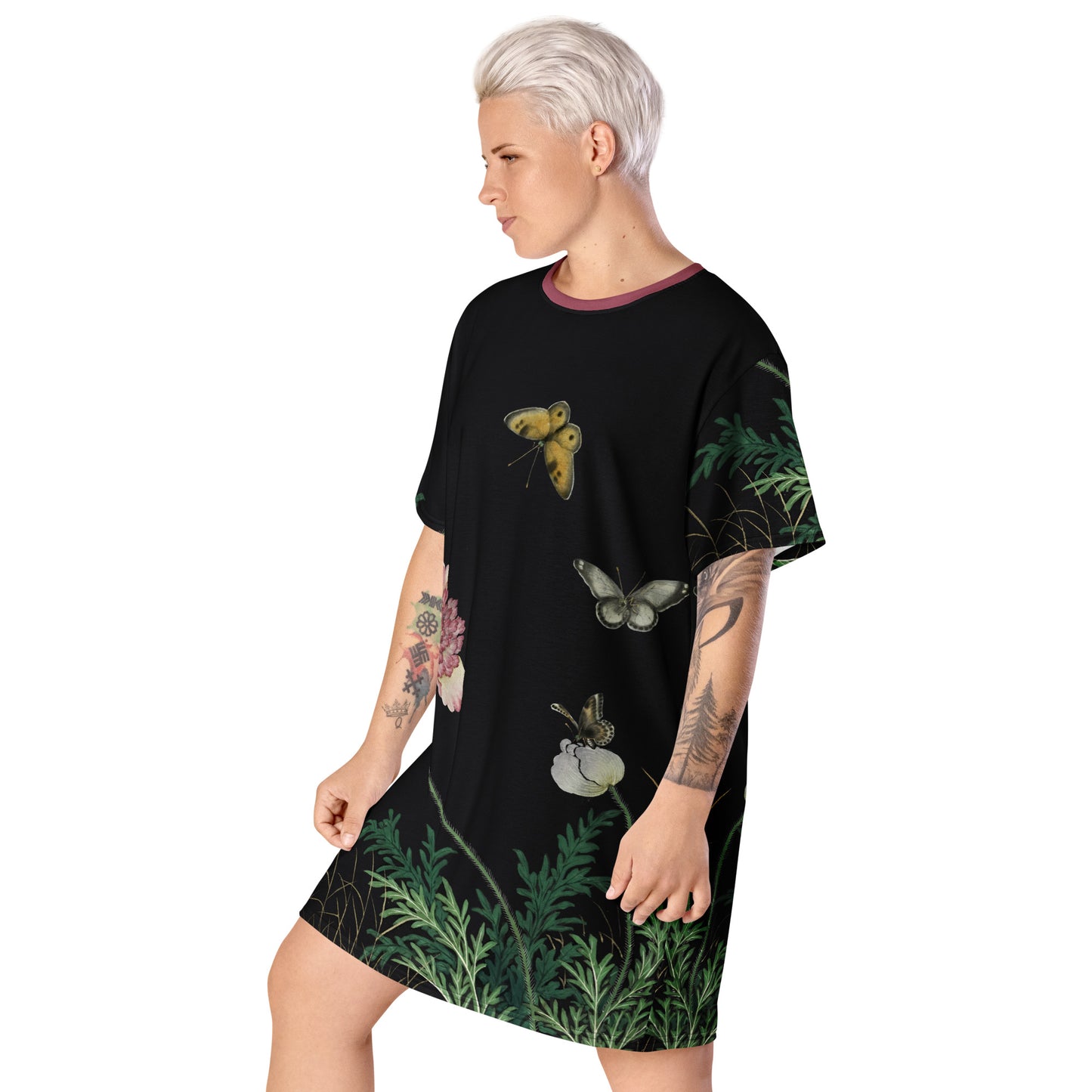 Cats And Butterflies Of Longevity｜Butterflies amidst the Blooming Poppies｜T-shirt dress