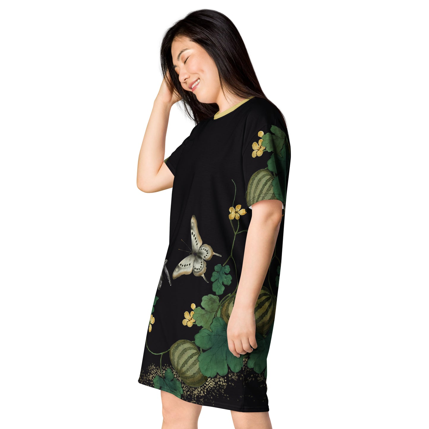 Cats And Butterflies Of Longevity｜Butterfly and Moth｜T-shirt dress