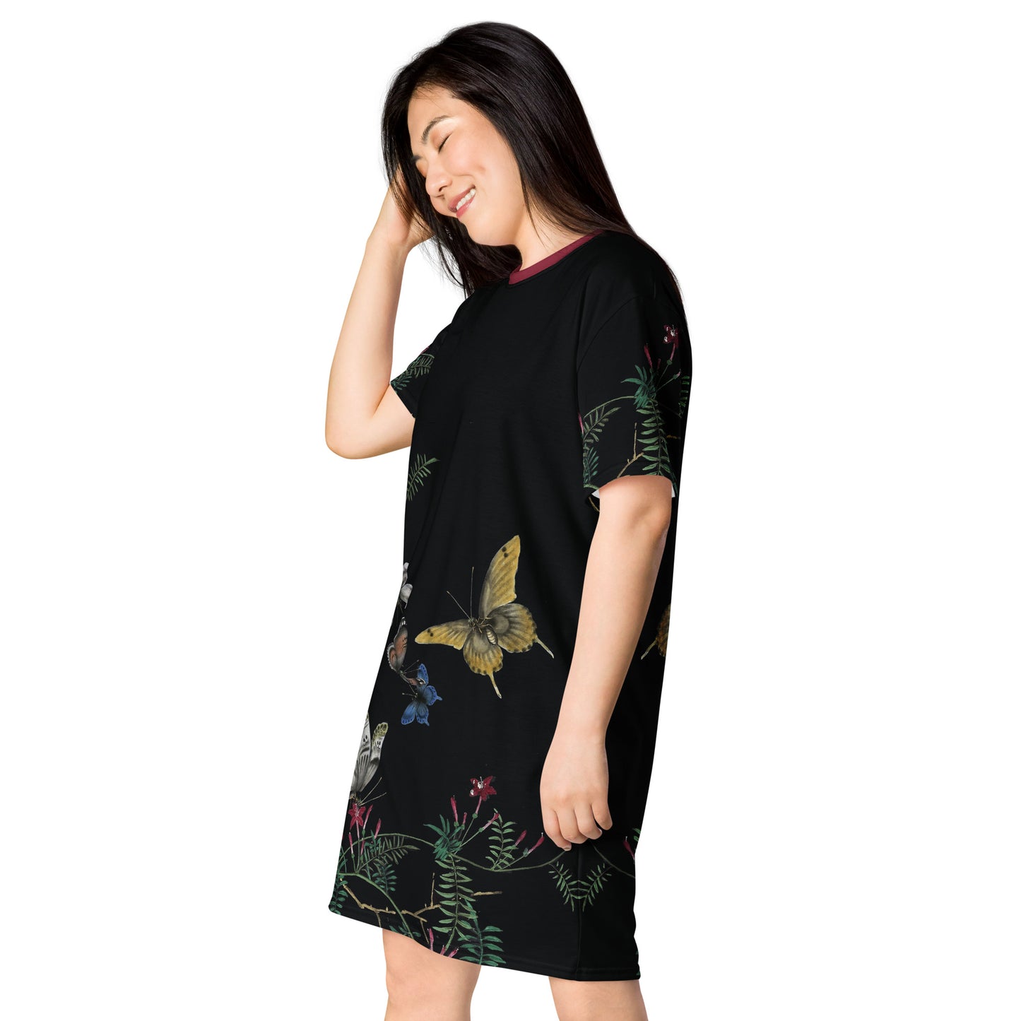 Cats And Butterflies Of Longevity｜Butterflies amidst the Cypress Vine in Bloom｜T-shirt dress