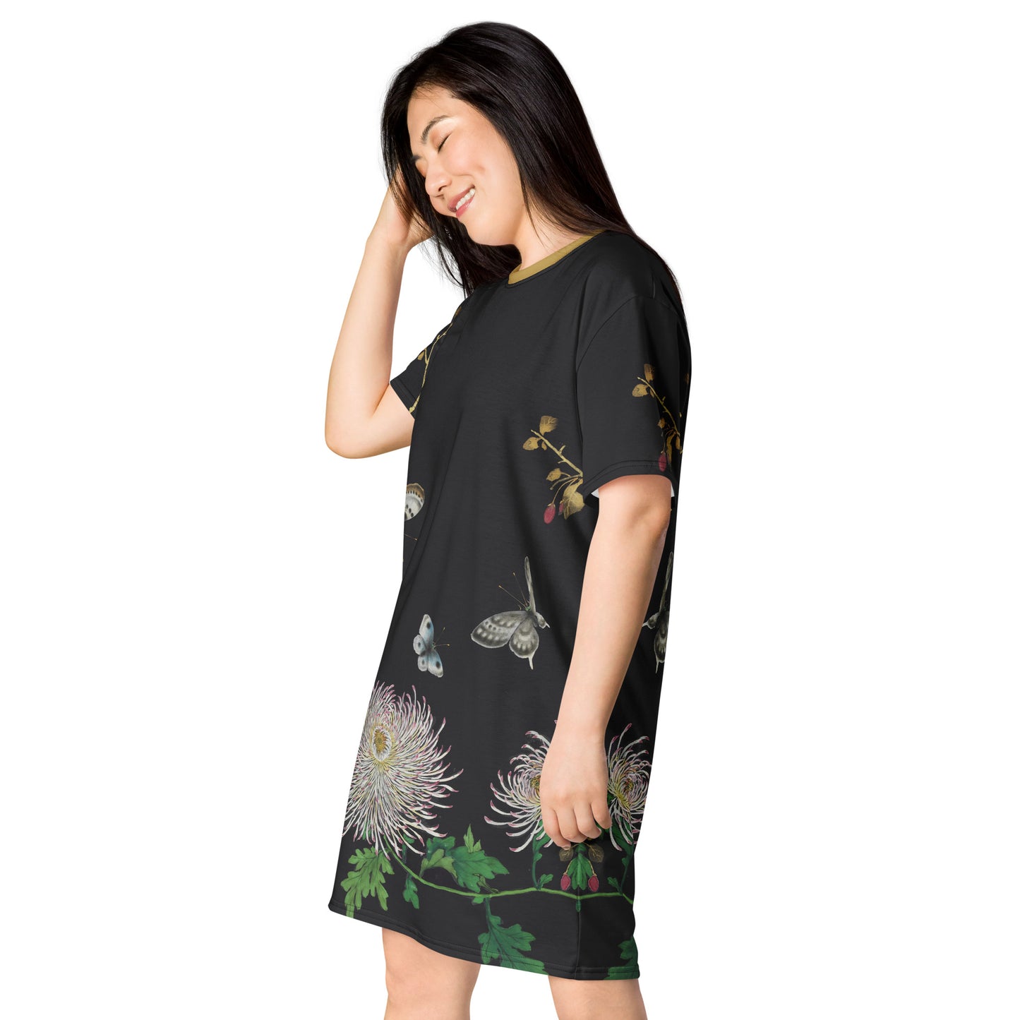 Cats And Butterflies Of Longevity｜Butterflies by the Chrysanthemum in Bloom｜T-shirt dress