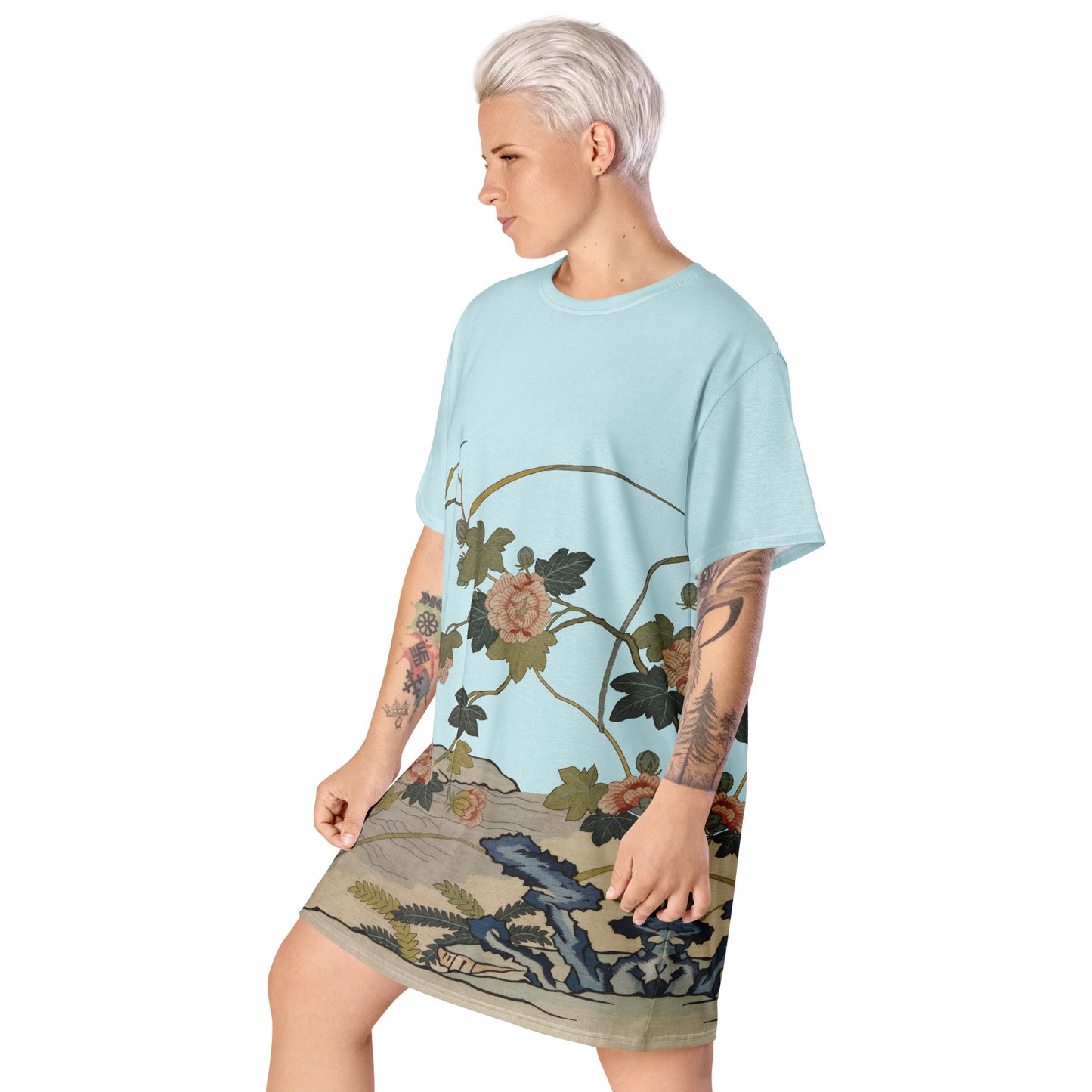 Kesi Flower Album｜Hibiscus by the Water｜T-shirt dress｜Aqua blue