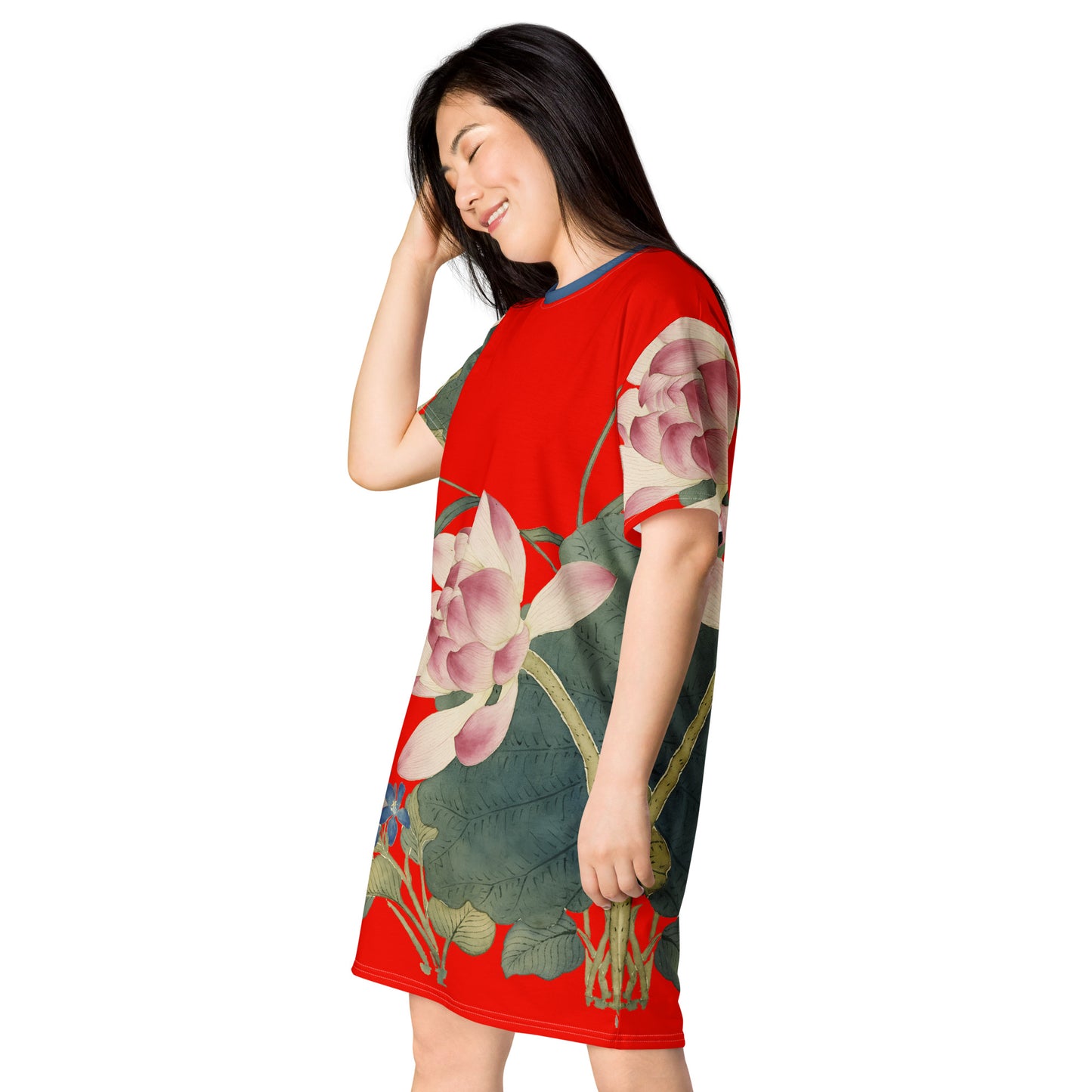 The Spirit of Flowers in Twelve Months｜Lotus in Bloom｜T-shirt dress｜Garnet red