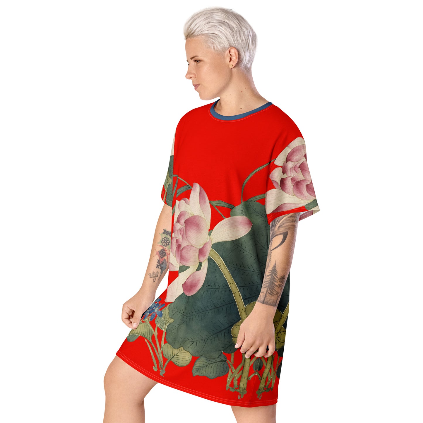 The Spirit of Flowers in Twelve Months｜Lotus in Bloom｜T-shirt dress｜Garnet red