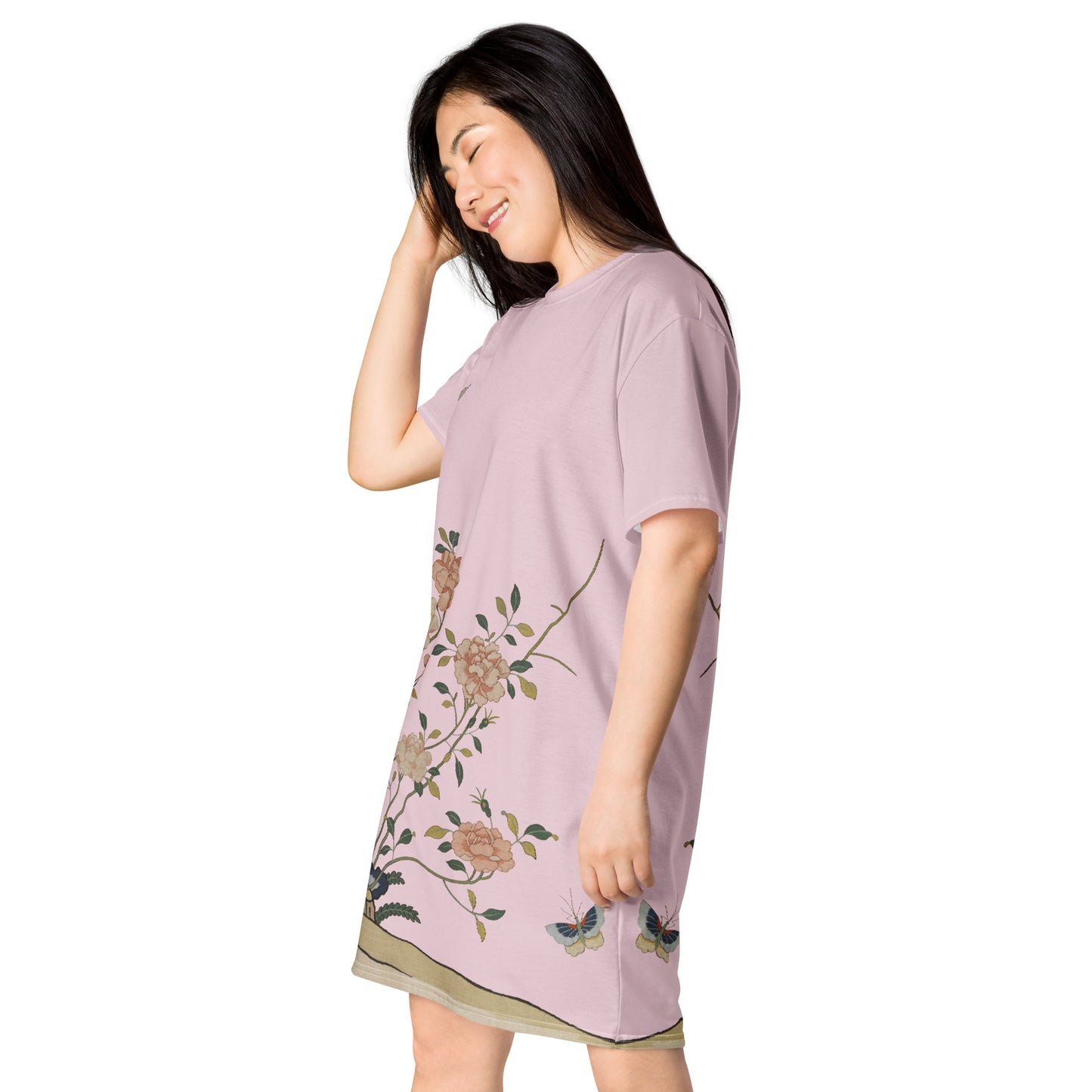 Kesi Flower Album｜Red Roses｜T-shirt dress｜Pale pinkish gray