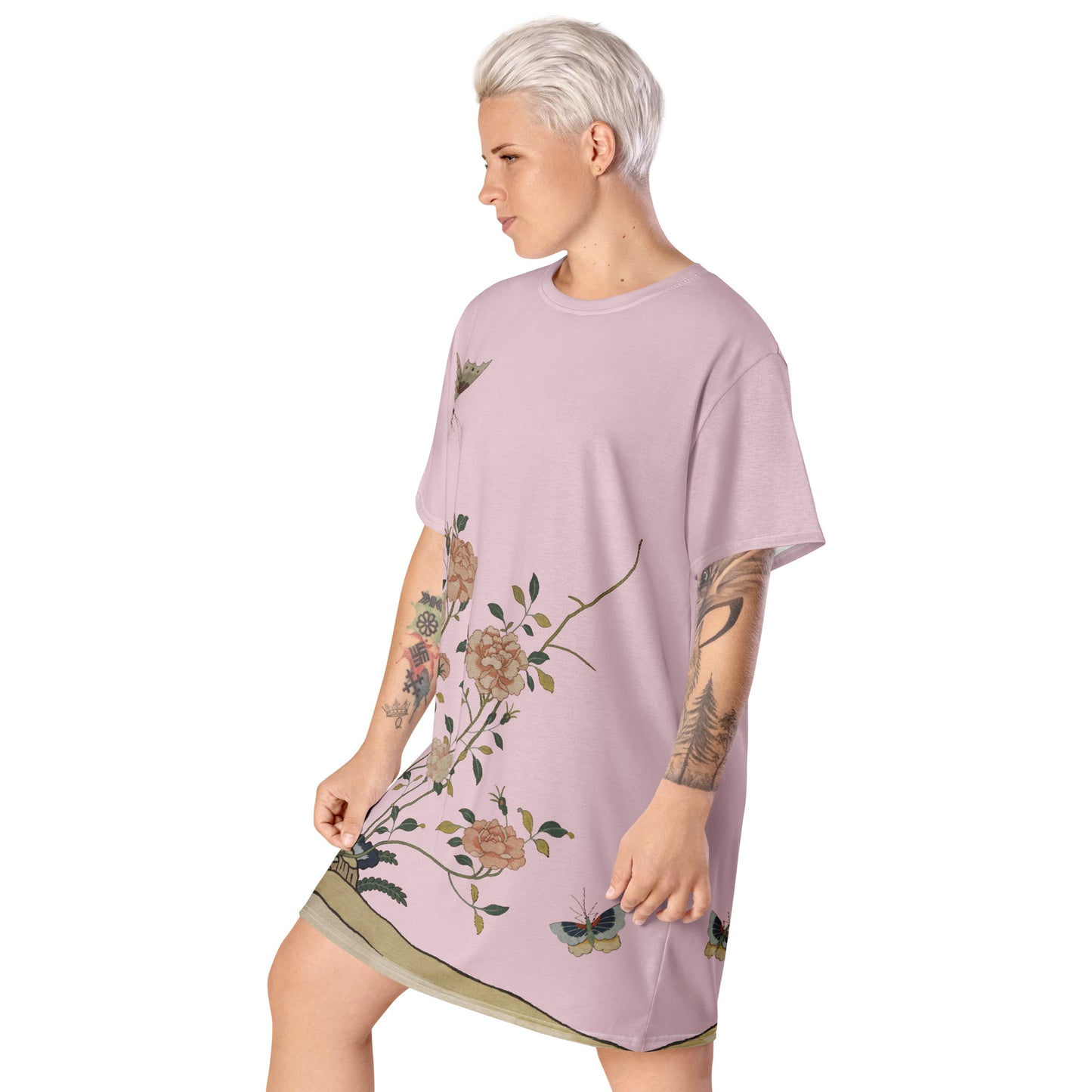 Kesi Flower Album｜Red Roses｜T-shirt dress｜Pale pinkish gray