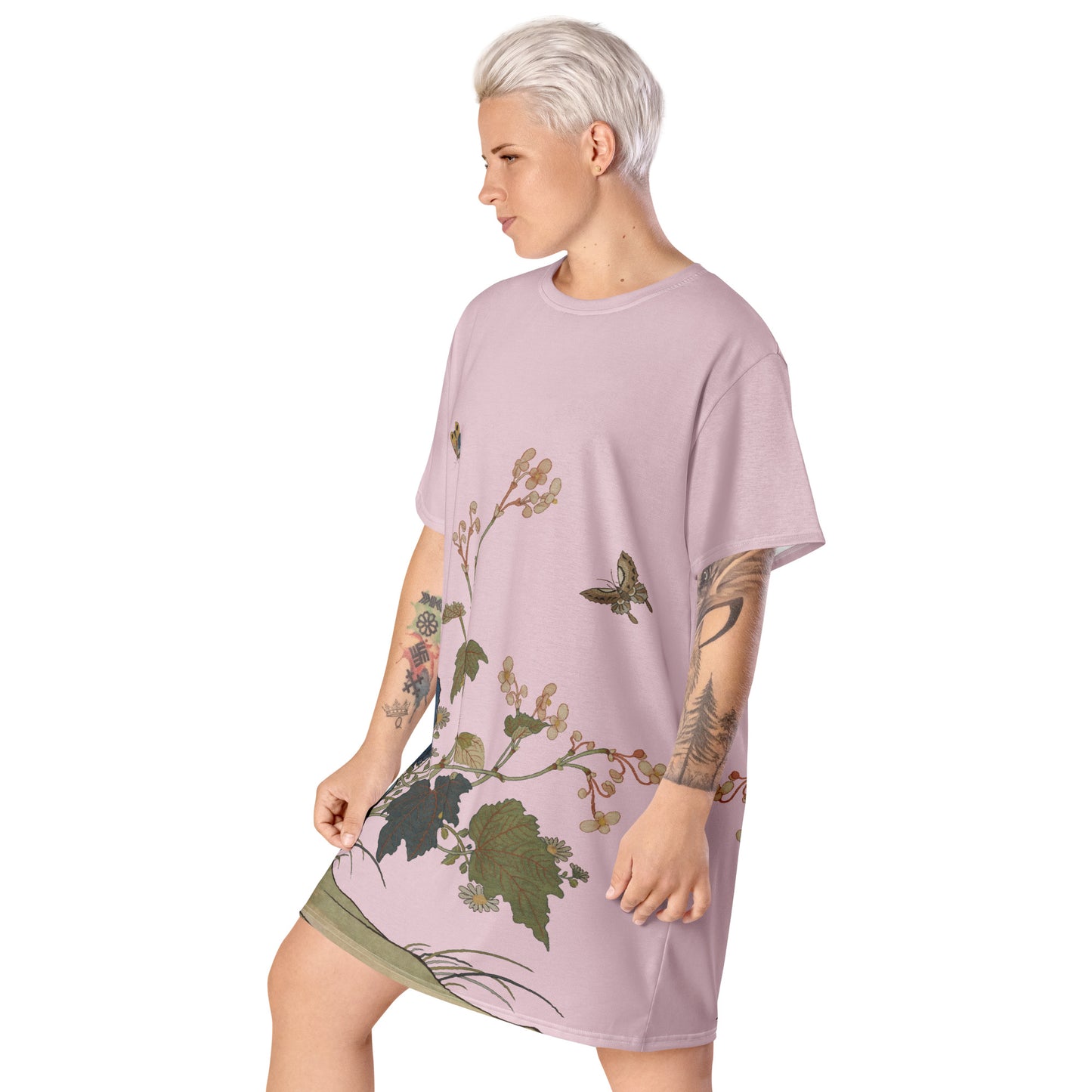 Kesi Flower Album｜Begonia Blossoms｜T-shirt dress｜Pale pinkish gray