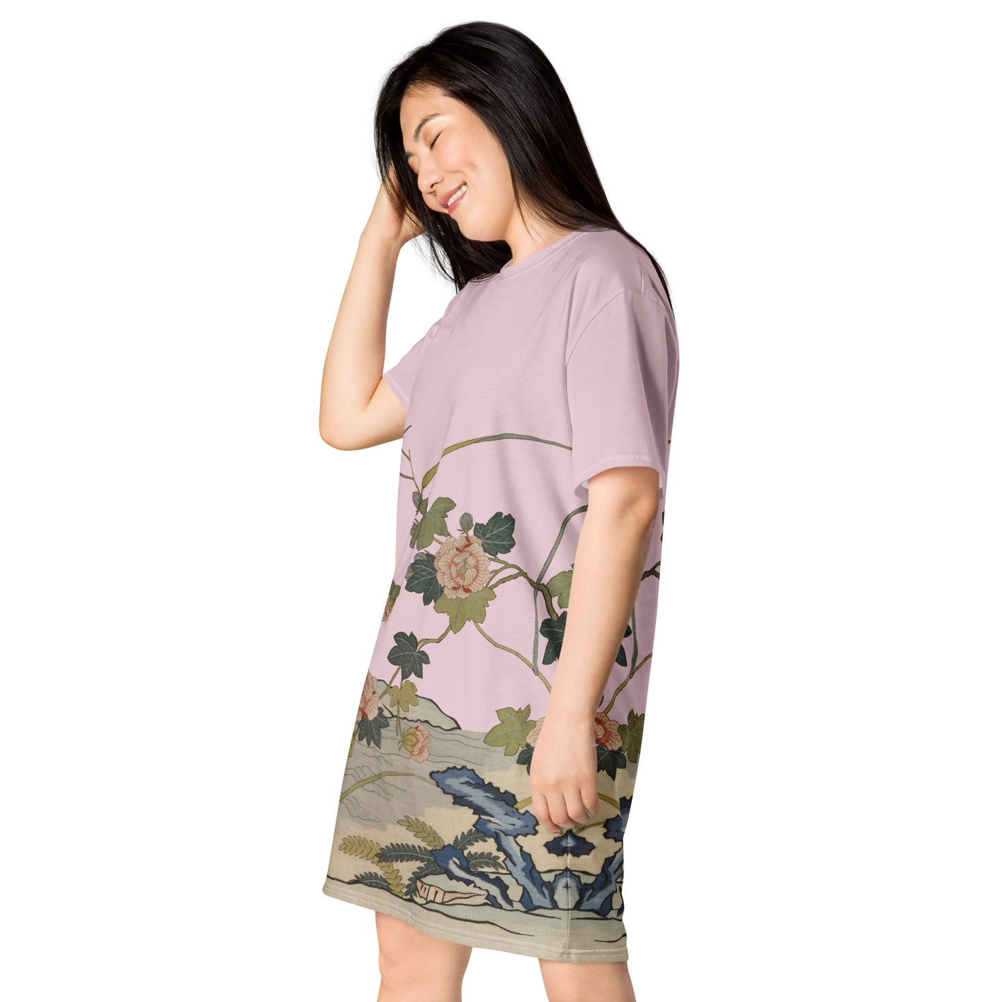 Kesi Flower Album｜Hibiscus by the Water｜T-shirt dress｜Pale pinkish gray