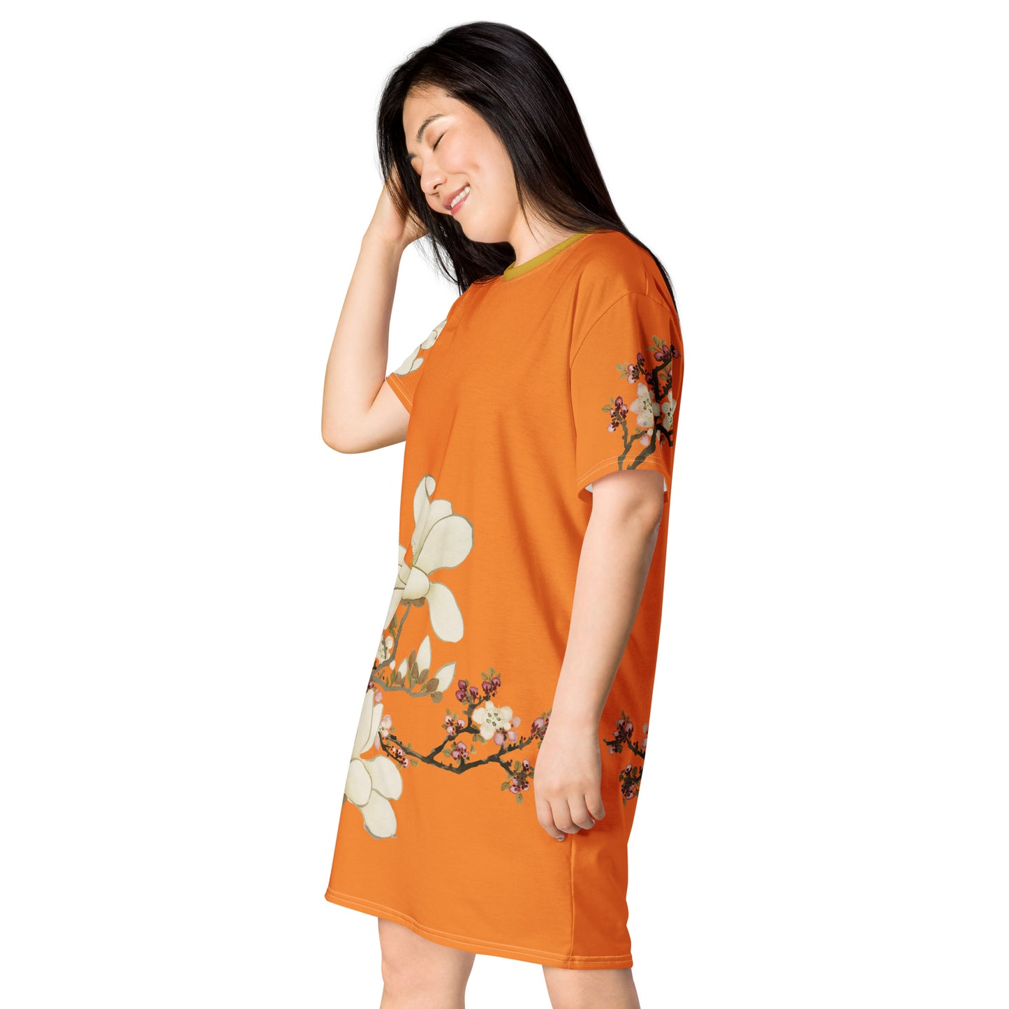 The Spirit of Flowers in Twelve Months｜Apricot and Lily Magnolia in Blossom｜T-shirt dress｜Orange