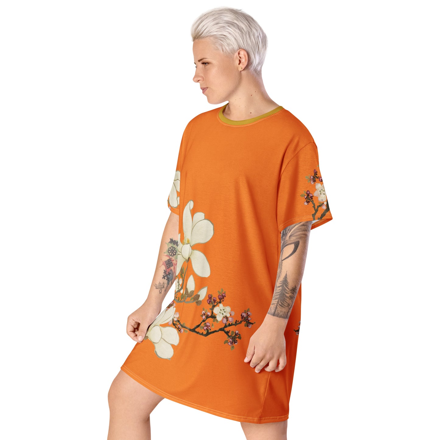 The Spirit of Flowers in Twelve Months｜Apricot and Lily Magnolia in Blossom｜T-shirt dress｜Orange