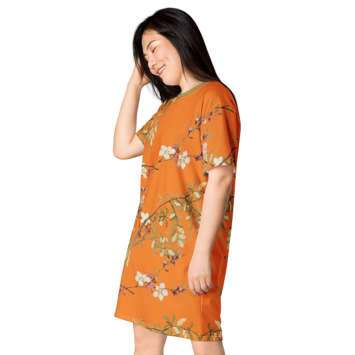 The Spirit of Flowers in Twelve Months｜Willow and Peach Blossom｜T-shirt dress｜Orange