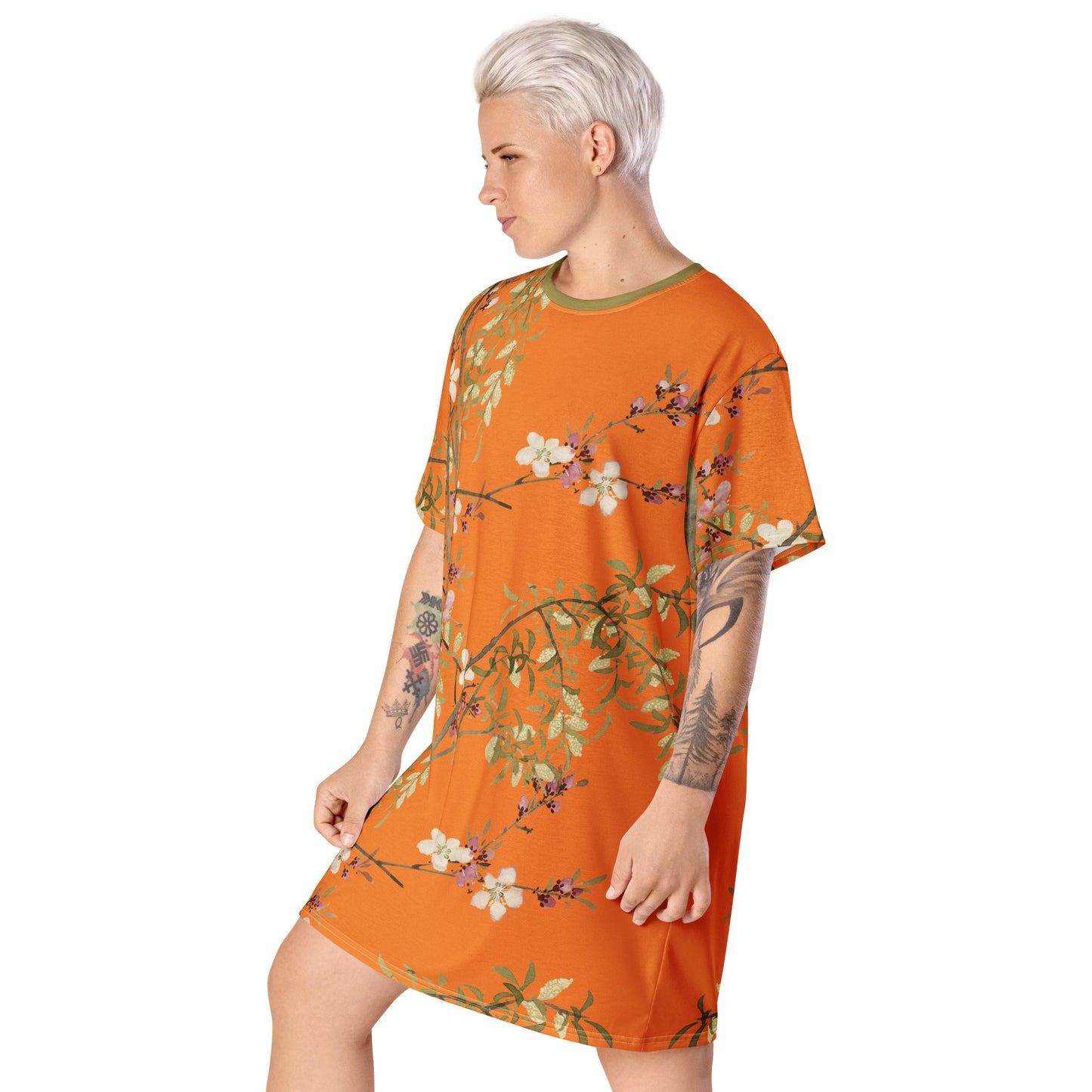 The Spirit of Flowers in Twelve Months｜Willow and Peach Blossom｜T-shirt dress｜Orange