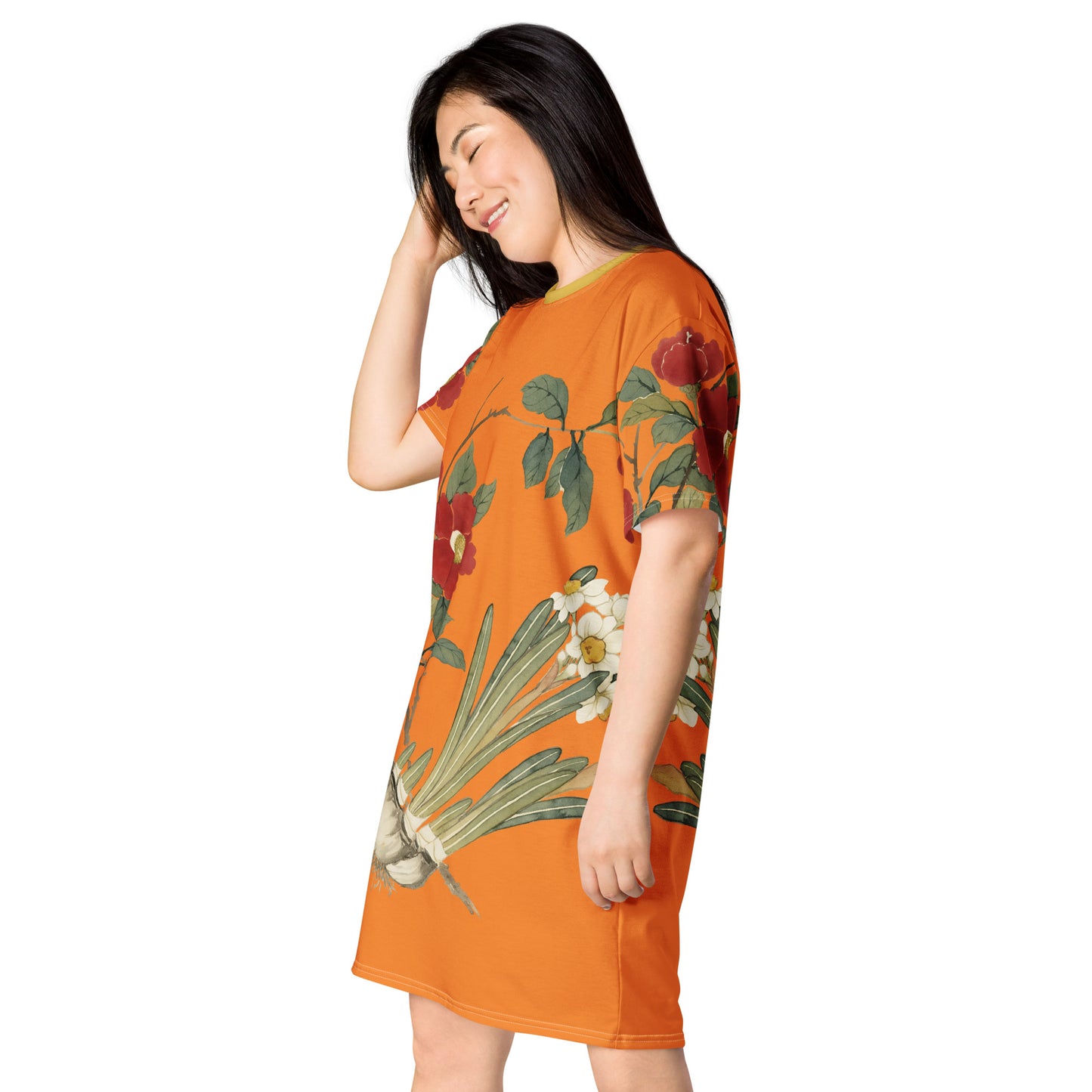 The Spirit of Flowers in Twelve Months｜Narcissus and Camelia in Bloom｜T-shirt dress｜Orange