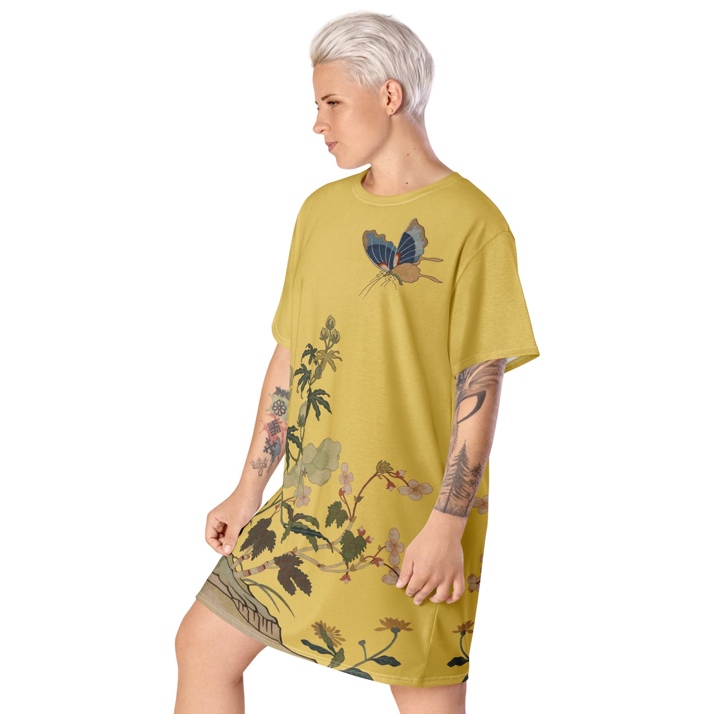 Kesi Flower Album｜Hibiscus and Begonia Blossoms｜T-shirt dress｜Gold