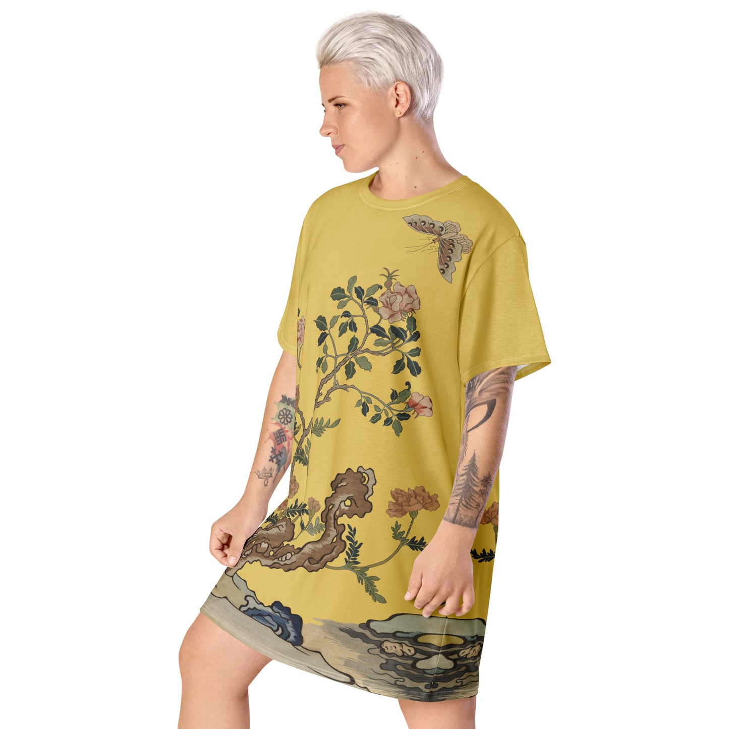 Kesi Flower Album｜Camellia and Butterfly｜T-shirt dress｜Gold