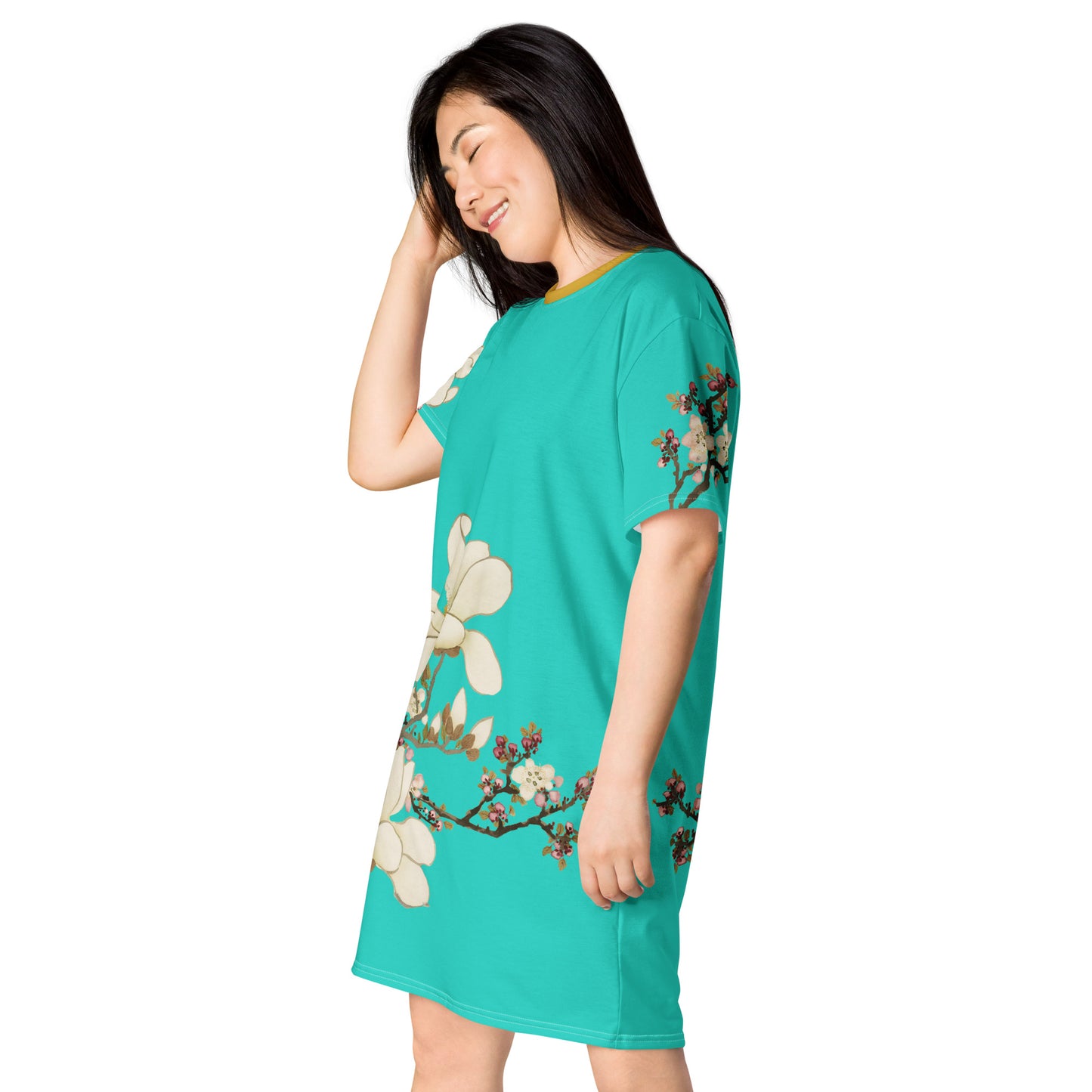 The Spirit of Flowers in Twelve Months｜Apricot and Lily Magnolia in Blossom｜T-shirt dress｜Turquoise