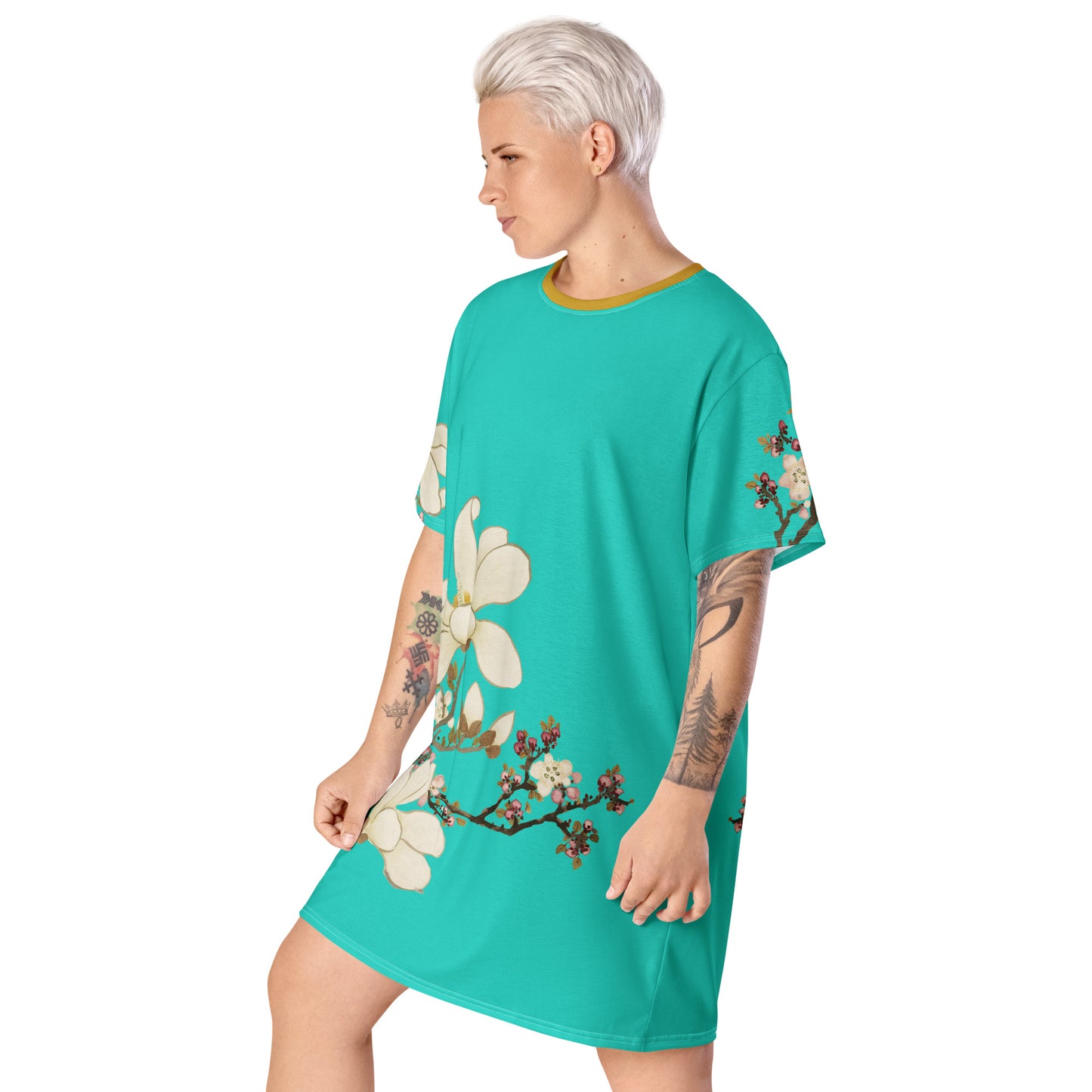 The Spirit of Flowers in Twelve Months｜Apricot and Lily Magnolia in Blossom｜T-shirt dress｜Turquoise