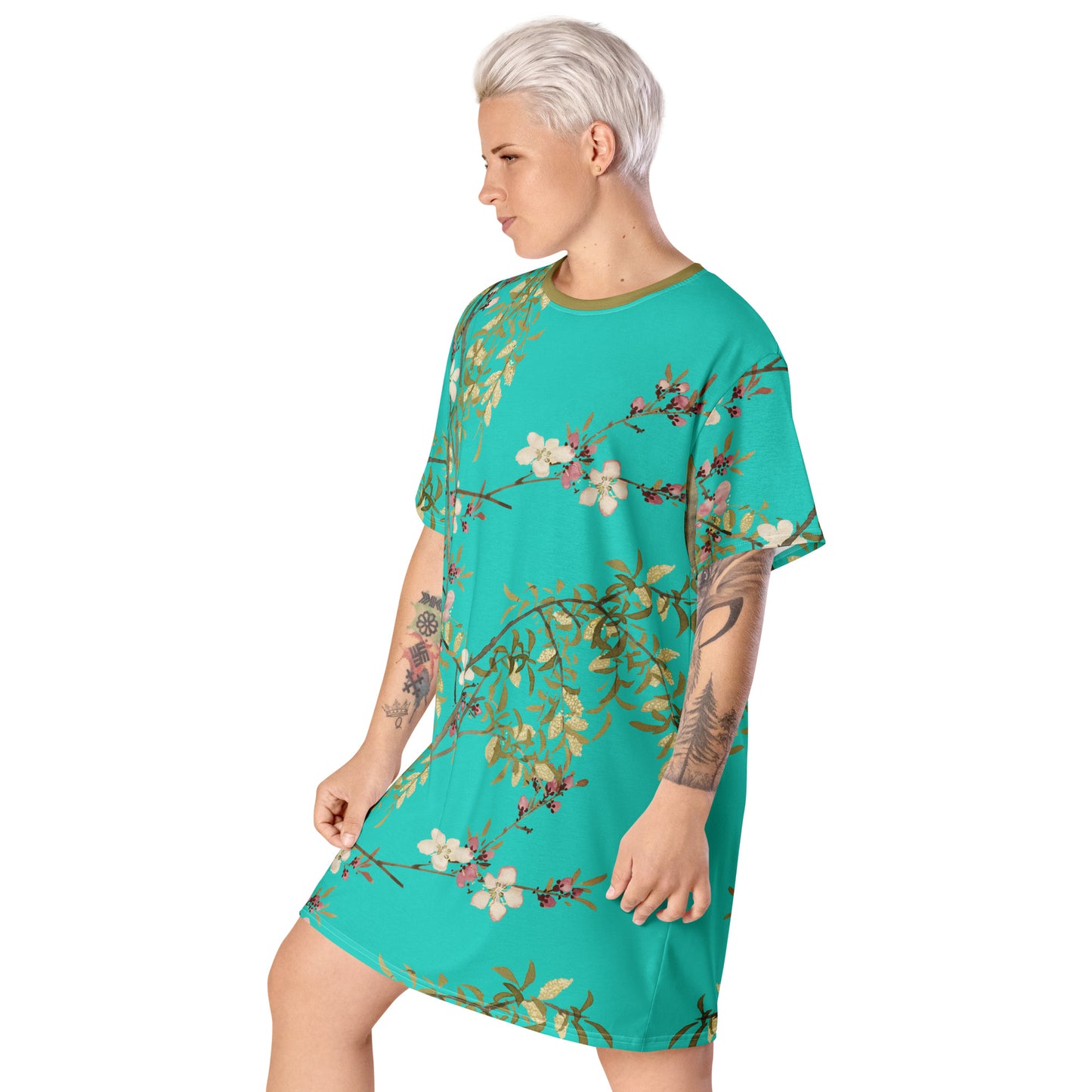 The Spirit of Flowers in Twelve Months｜Willow and Peach Blossom｜T-shirt dress｜Turquoise