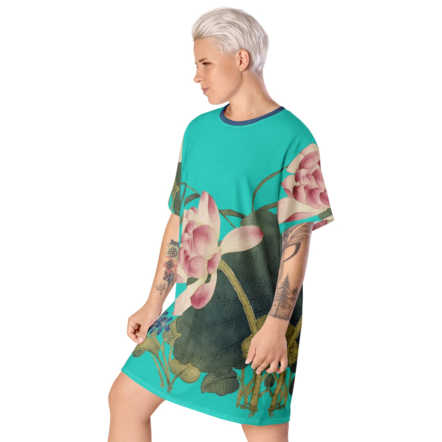 The Spirit of Flowers in Twelve Months｜Lotus in Bloom｜T-shirt dress｜Turquoise