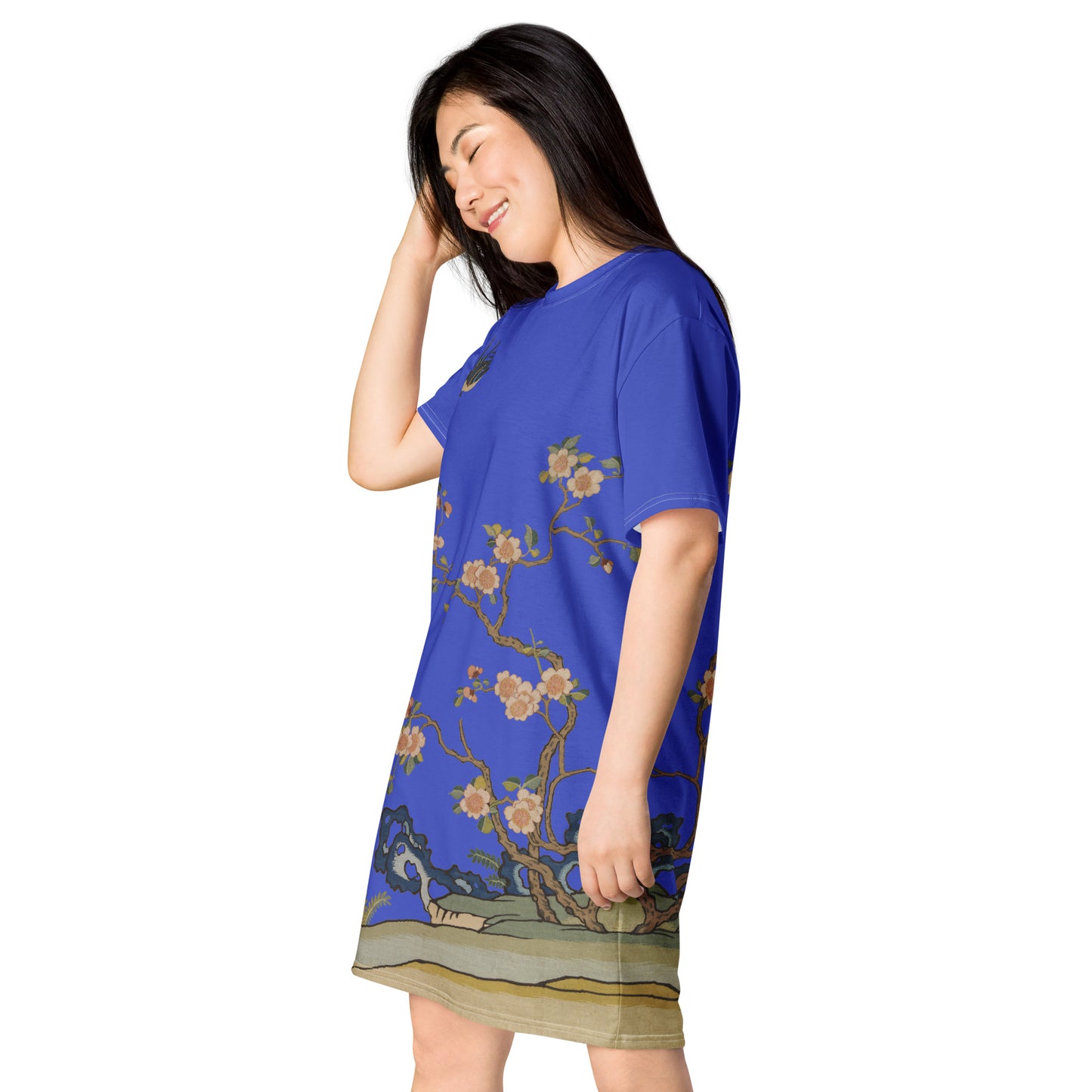 Kesi Flower Album｜Swallow in Flight, Harbinger of Spring｜T-shirt dress｜Royal blue