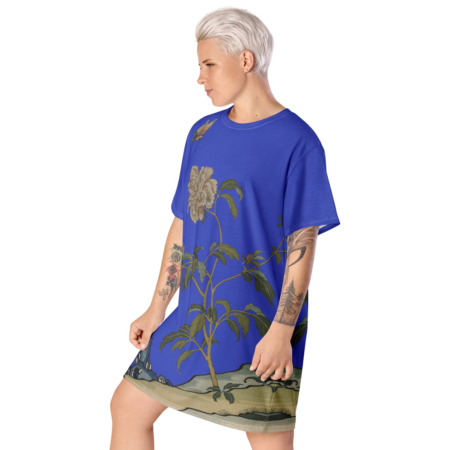 Kesi Flower Album｜Peonies and Butterfly｜T-shirt dress｜Royal blue