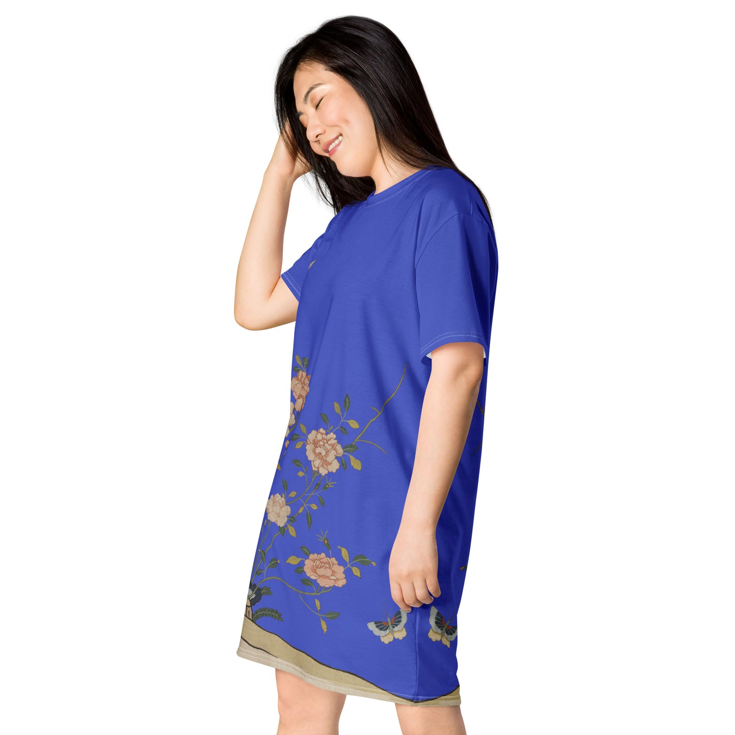 Kesi Flower Album｜Red Roses｜T-shirt dress｜Royal blue