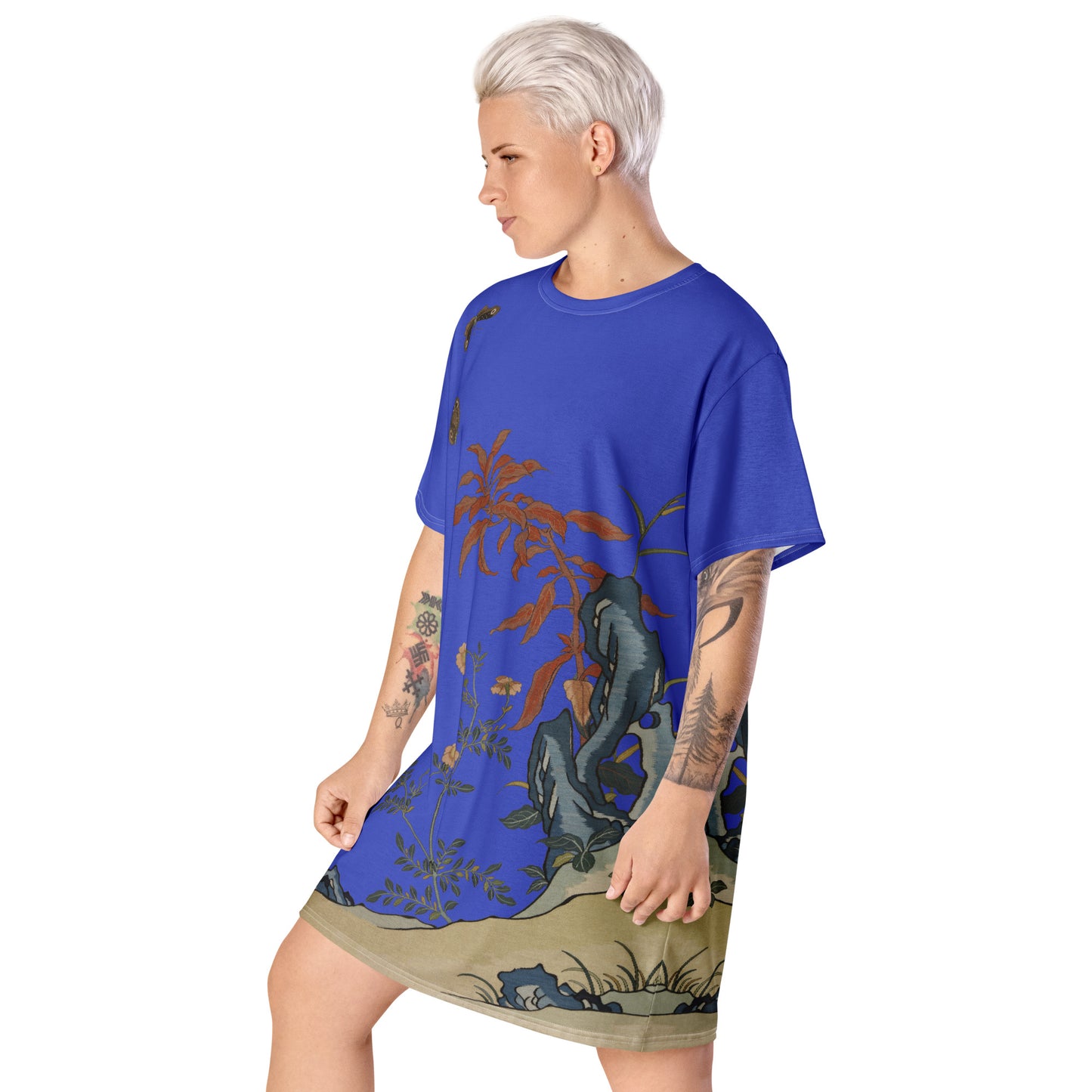 Kesi Flower Album｜Butterflies and Flowers｜T-shirt dress｜Royal blue