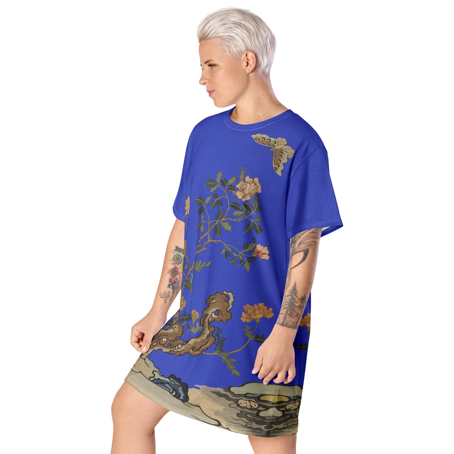 Kesi Flower Album｜Camellia and Butterfly｜T-shirt dress｜Royal blue