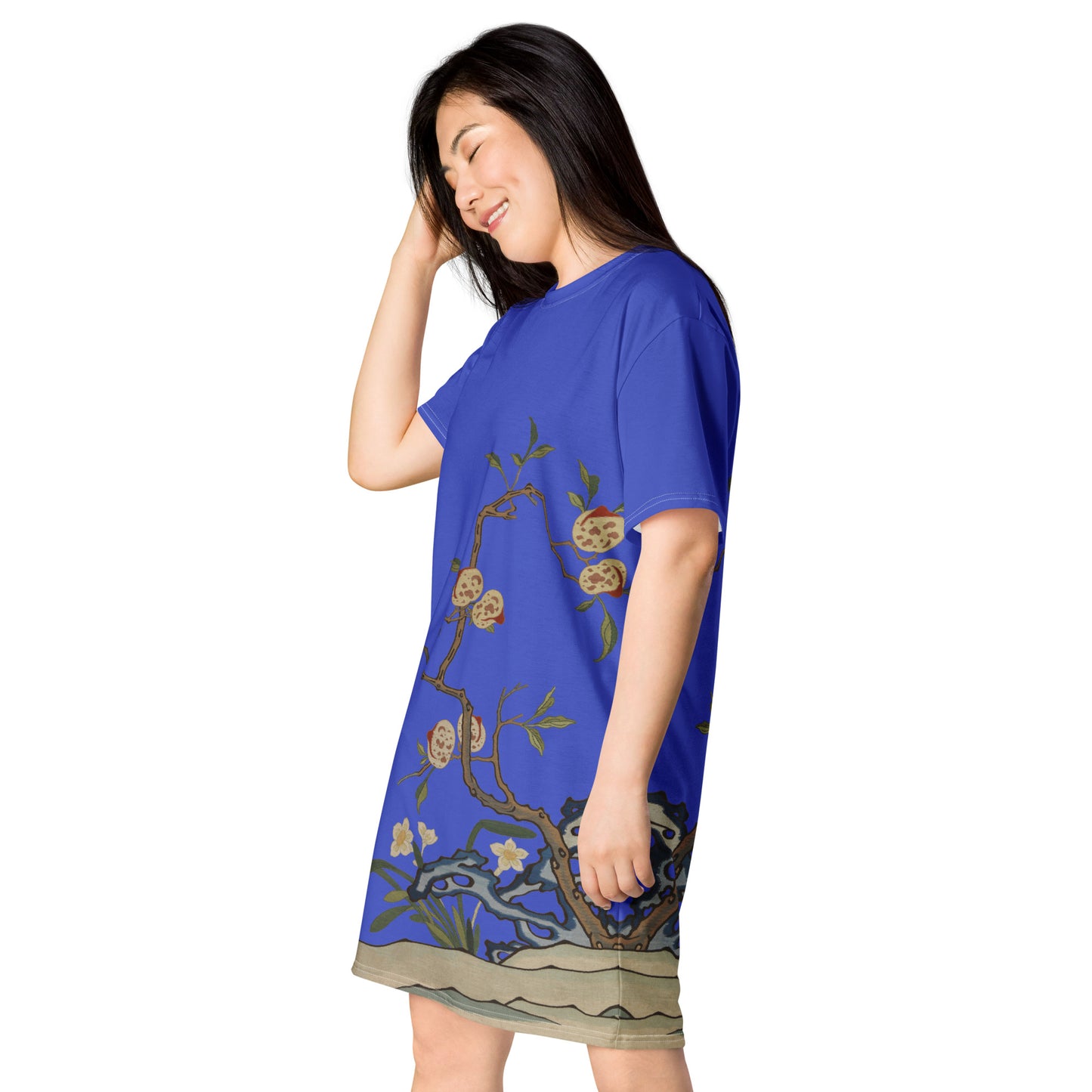 Kesi Flower Album｜Narcissus and Peaches｜T-shirt dress｜Royal blue