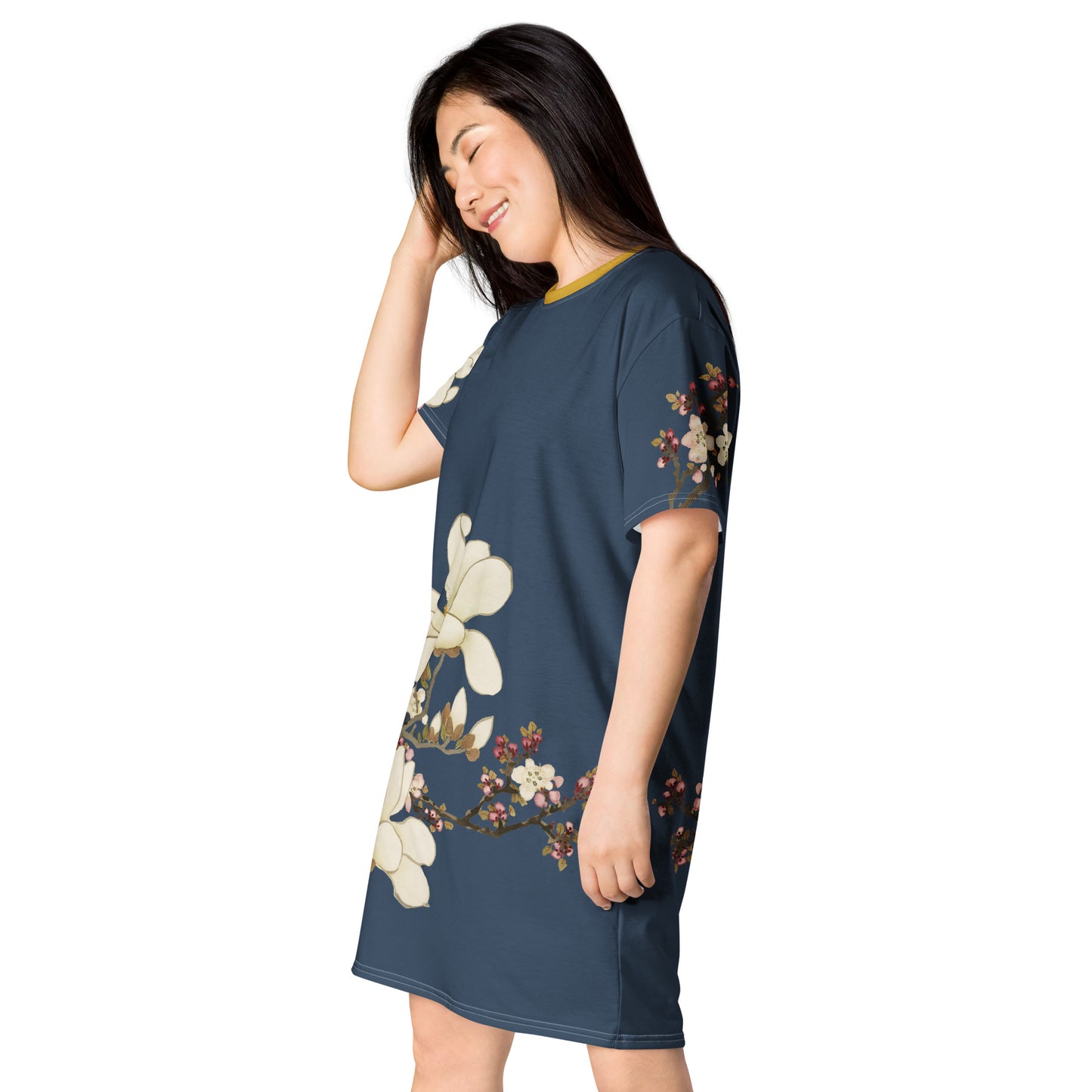 The Spirit of Flowers in Twelve Months｜Apricot and Lily Magnolia in Blossom｜T-shirt dress｜Dark blue