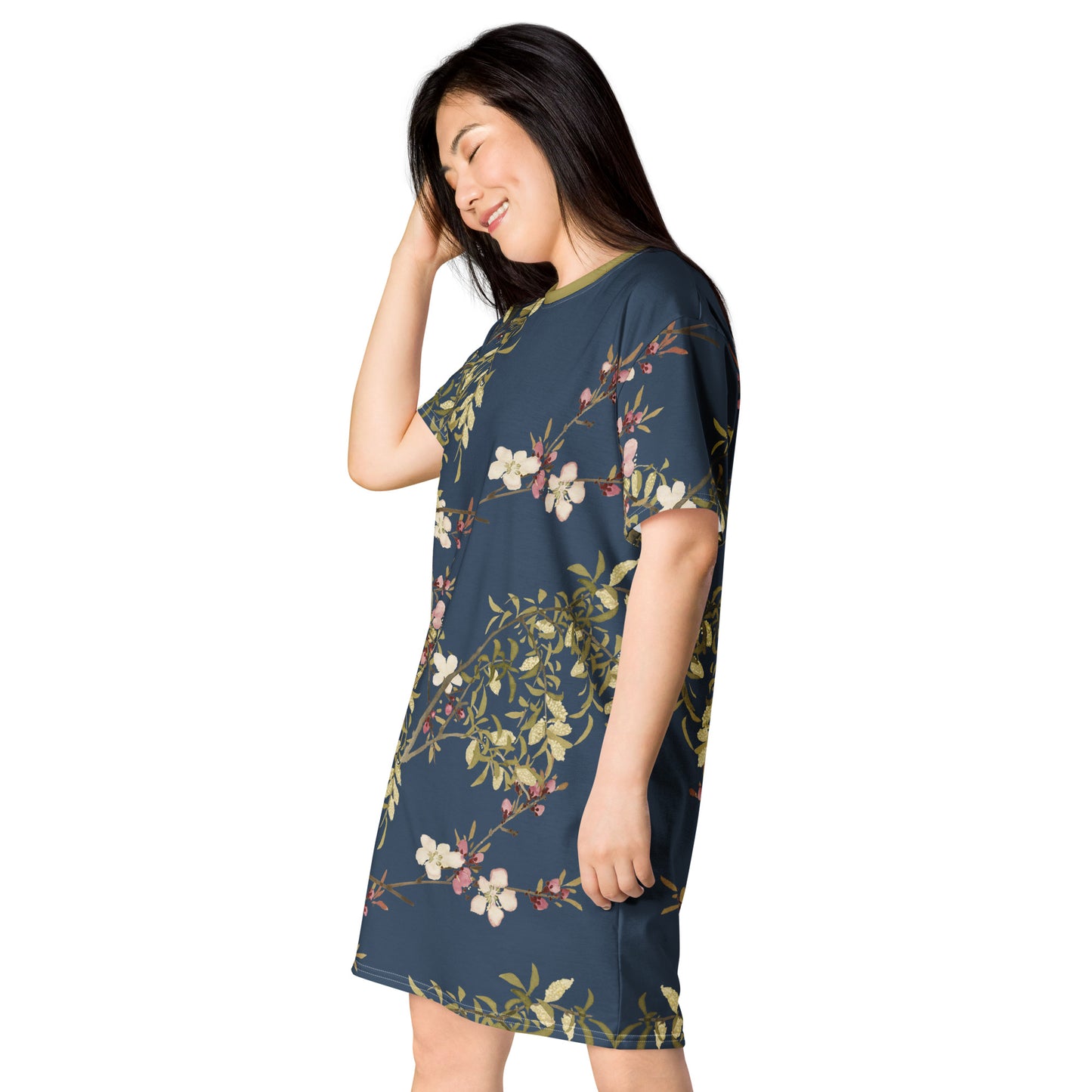 The Spirit of Flowers in Twelve Months｜Willow and Peach Blossom｜T-shirt dress｜Dark blue