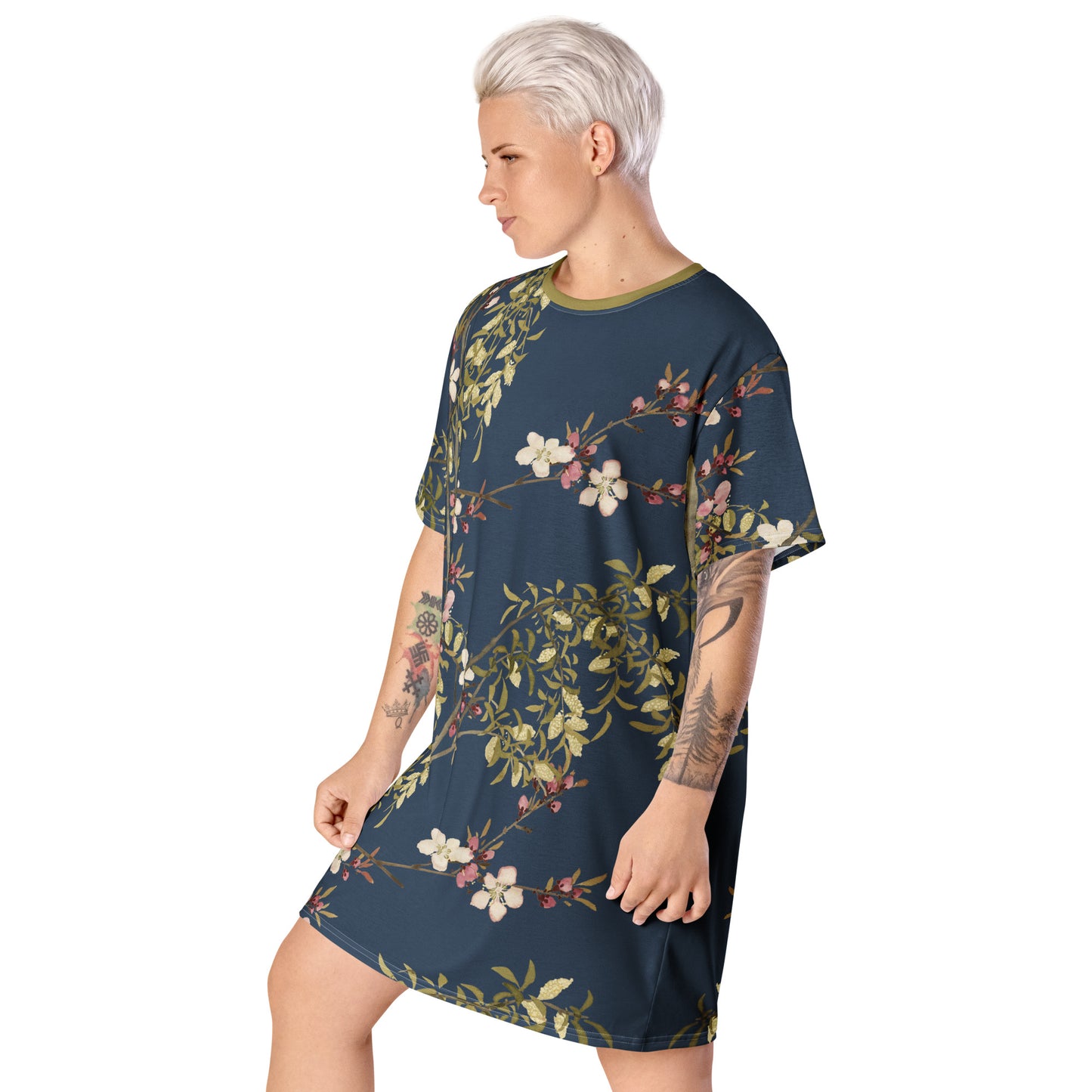 The Spirit of Flowers in Twelve Months｜Willow and Peach Blossom｜T-shirt dress｜Dark blue