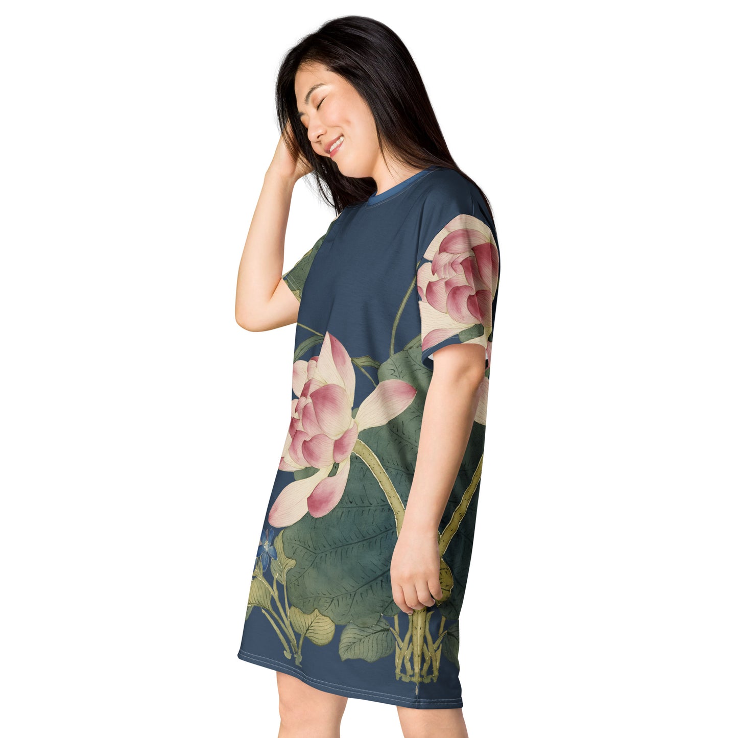 The Spirit of Flowers in Twelve Months｜Lotus in Bloom｜T-shirt dress｜Dark blue