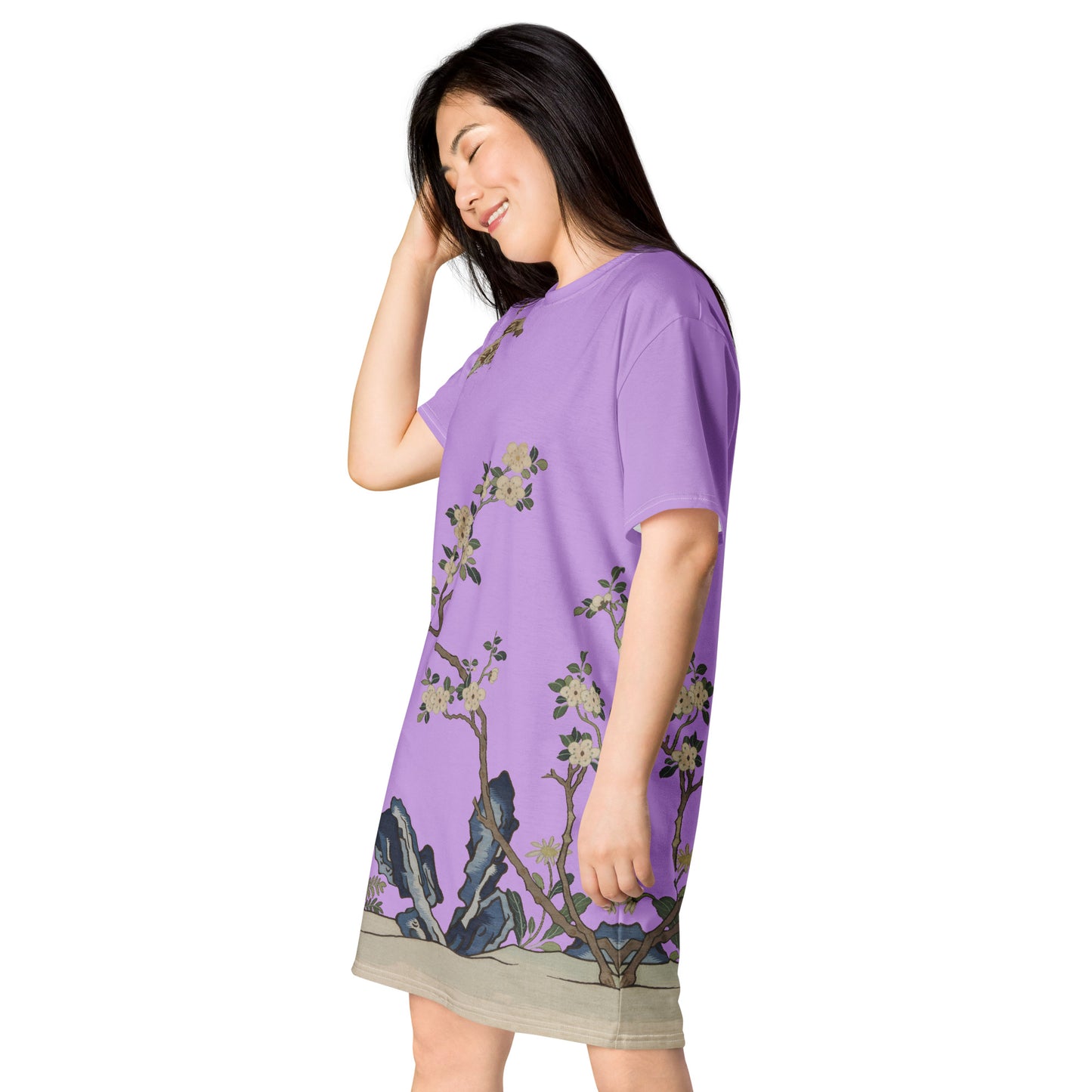 Kesi Flower Album｜White Plum Blossoms and Butterfly｜T-shirt dress｜Lilac