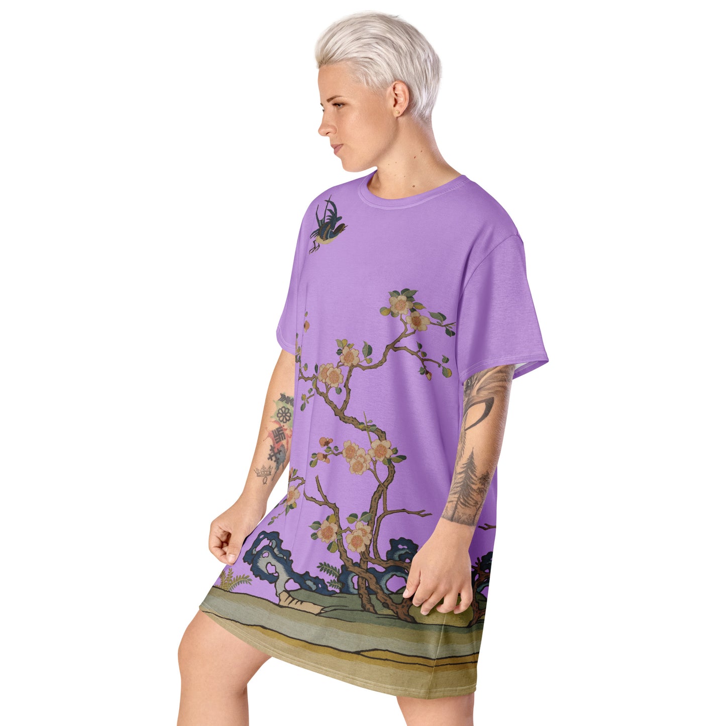 Kesi Flower Album｜Swallow in Flight, Harbinger of Spring｜T-shirt dress｜Lilac