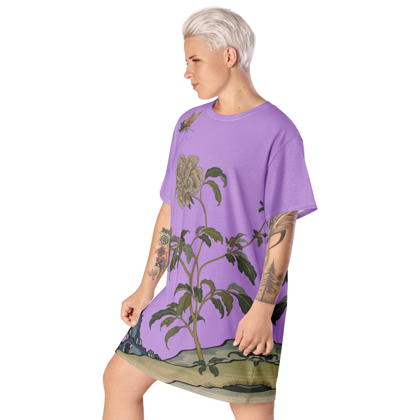 Kesi Flower Album｜Peonies and Butterfly｜T-shirt dress｜Lilac