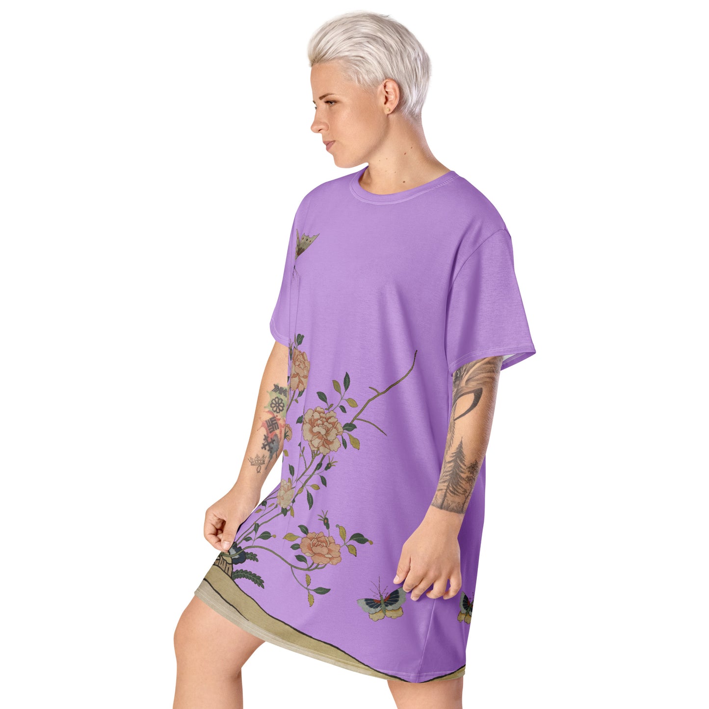 Kesi Flower Album｜Red Roses｜T-shirt dress｜Lilac