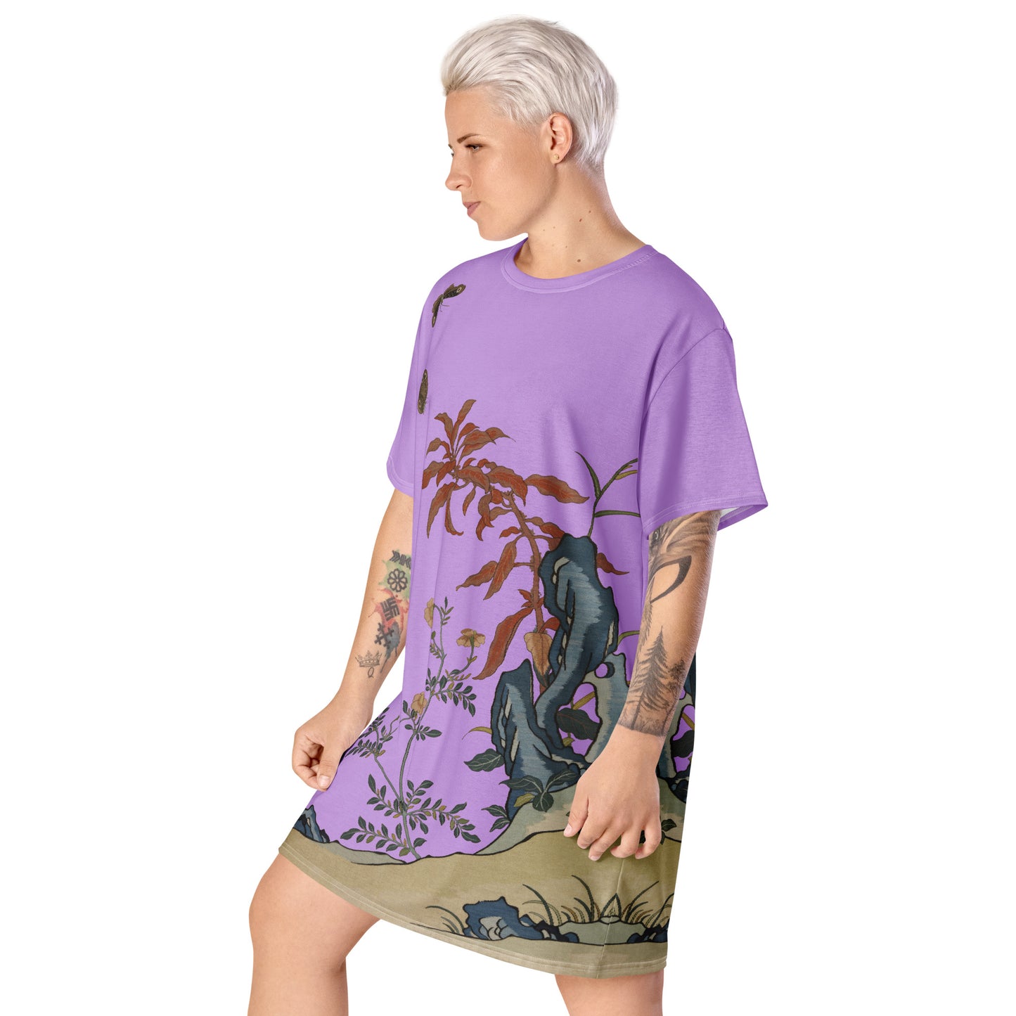 Kesi Flower Album｜Butterflies and Flowers｜T-shirt dress｜Lilac